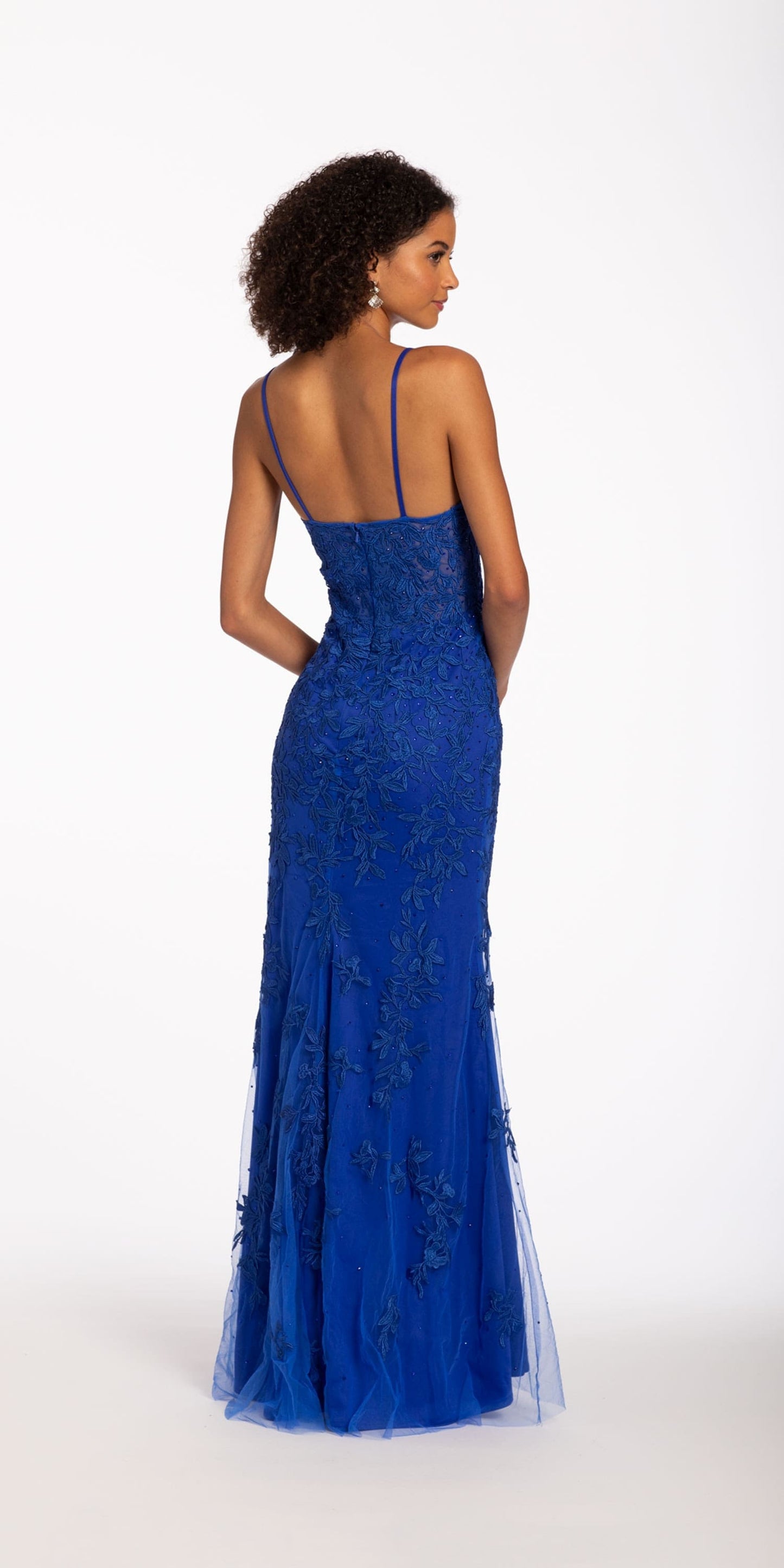 Camille La Vie Mesh Applique Sweetheart Trumpet Dress with Heat Set Stones