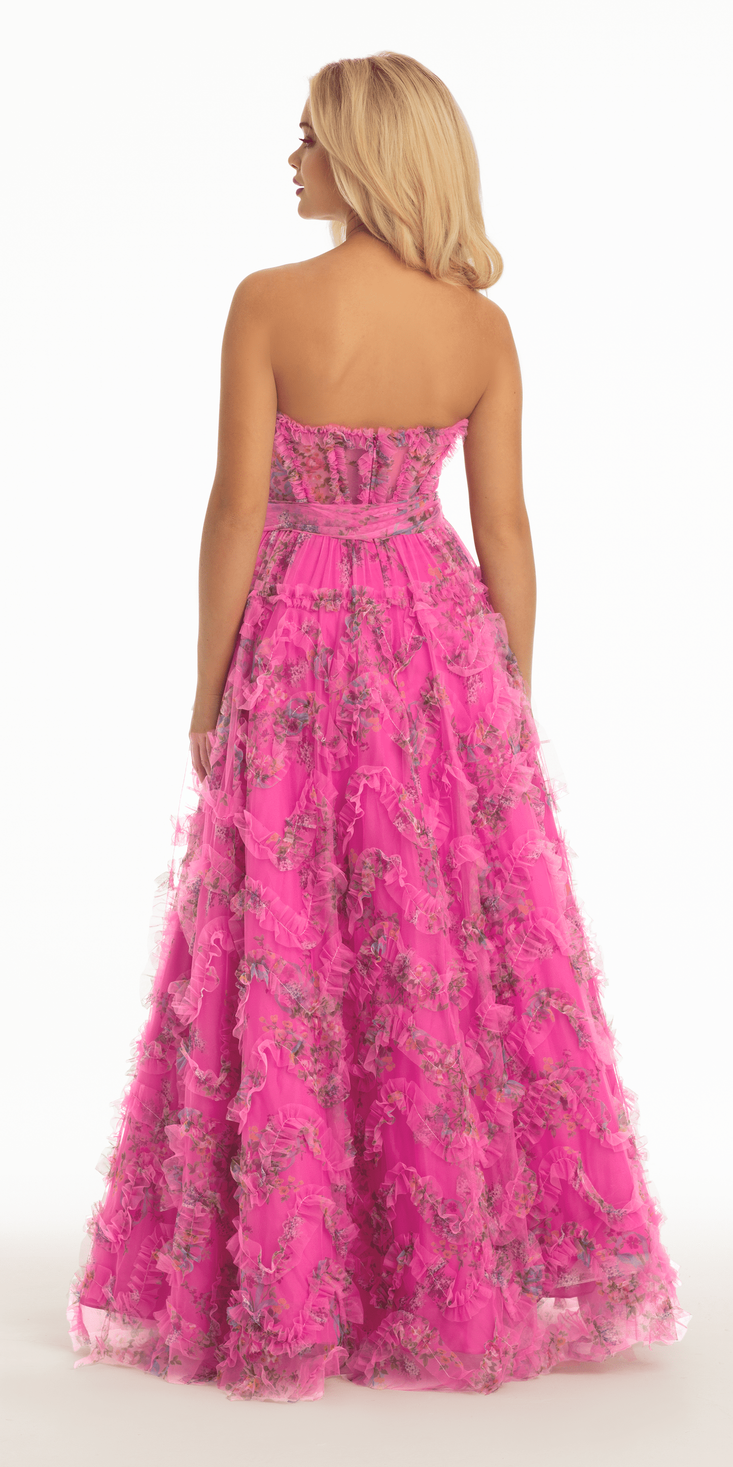 pink Size 0 missy Camille La Vie Floral Tulle Corset Ballgown with Waist Tie