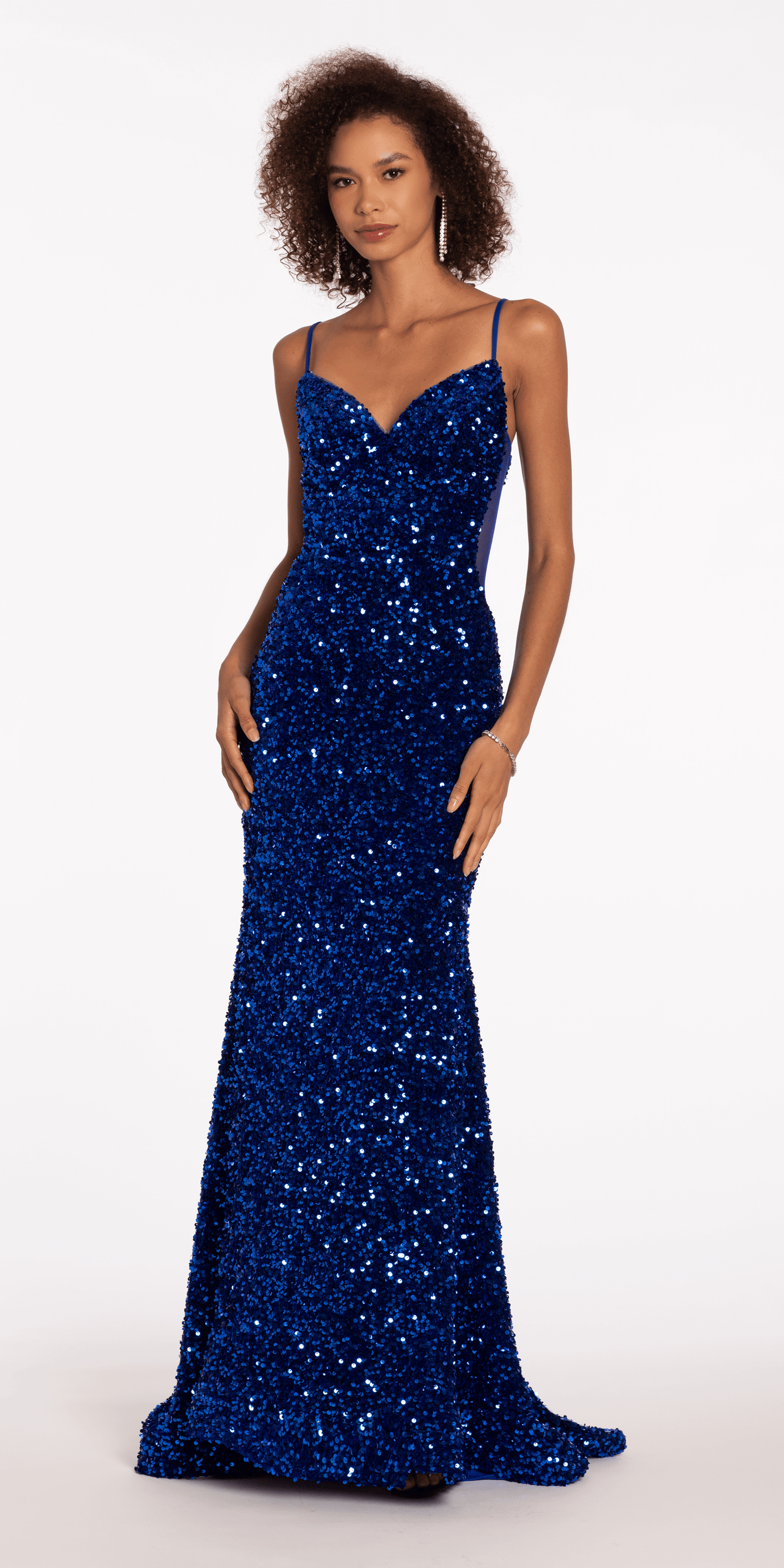 Camille La Vie/ Sweetheart Sequin Trumpet Dress with Sheer Panels Back/ missy /size /2 /royal blue /front alt