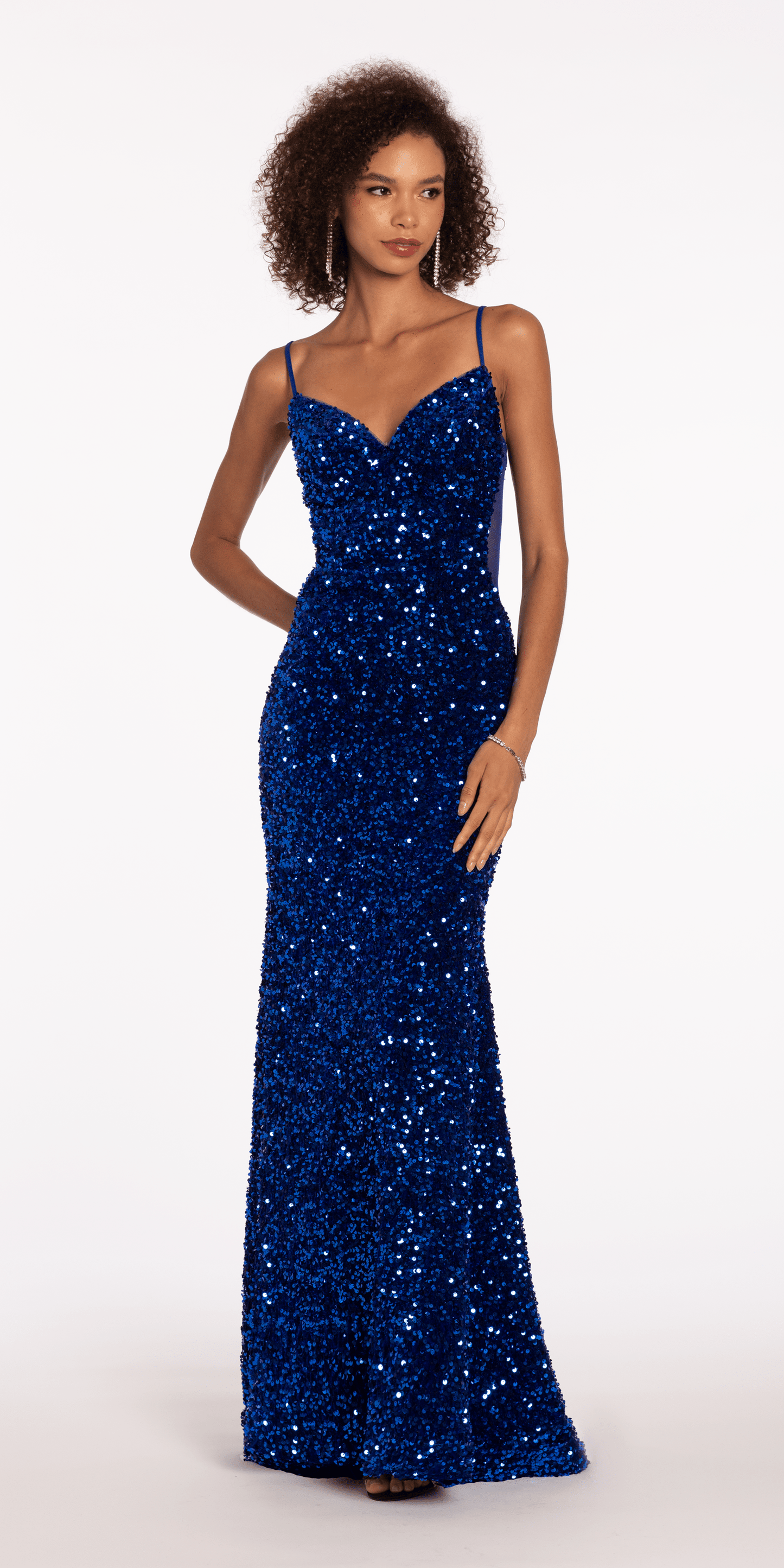 Camille La Vie /Sweetheart Sequin Trumpet Dress with Sheer Panels /missy/ size /2 /royal blue/ front alt