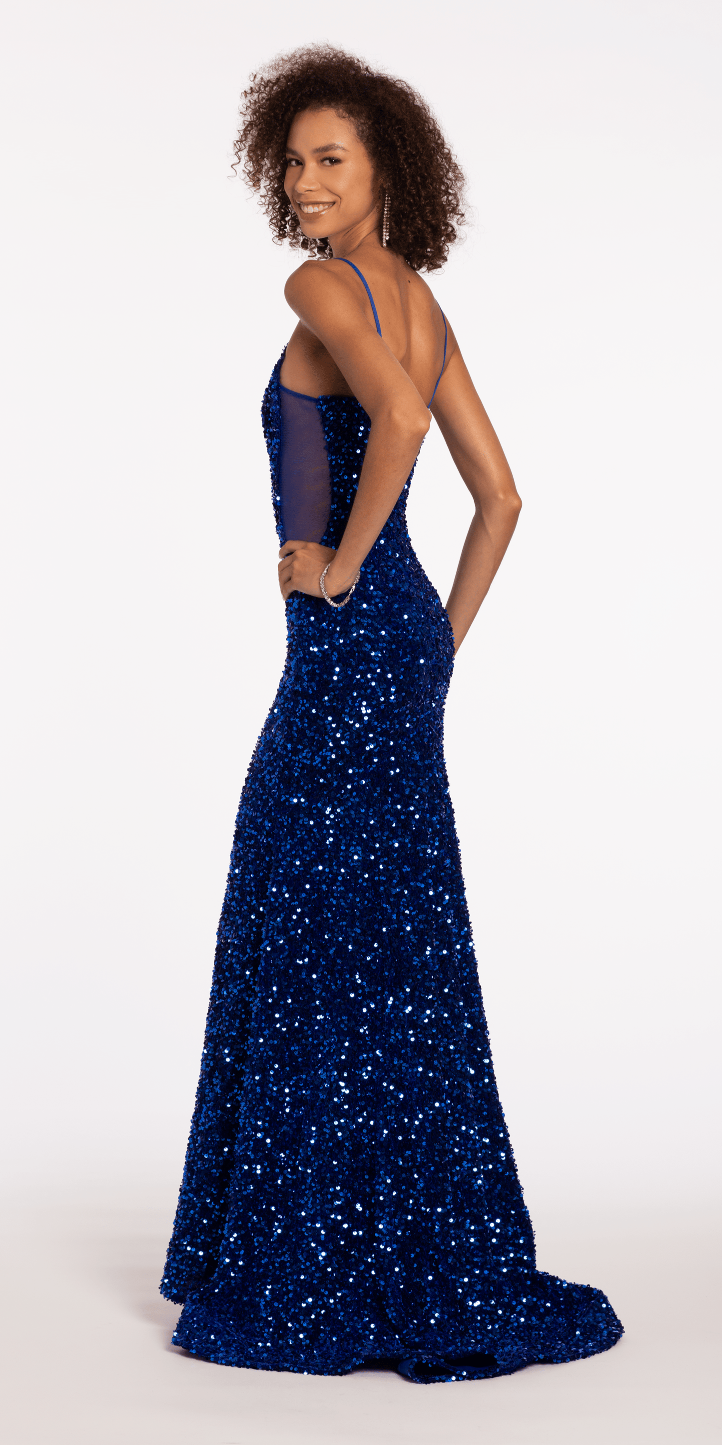 Camille La Vie/ Sweetheart Sequin Trumpet Dress with Sheer Panels Back/ missy /size /2 /royal blue /side