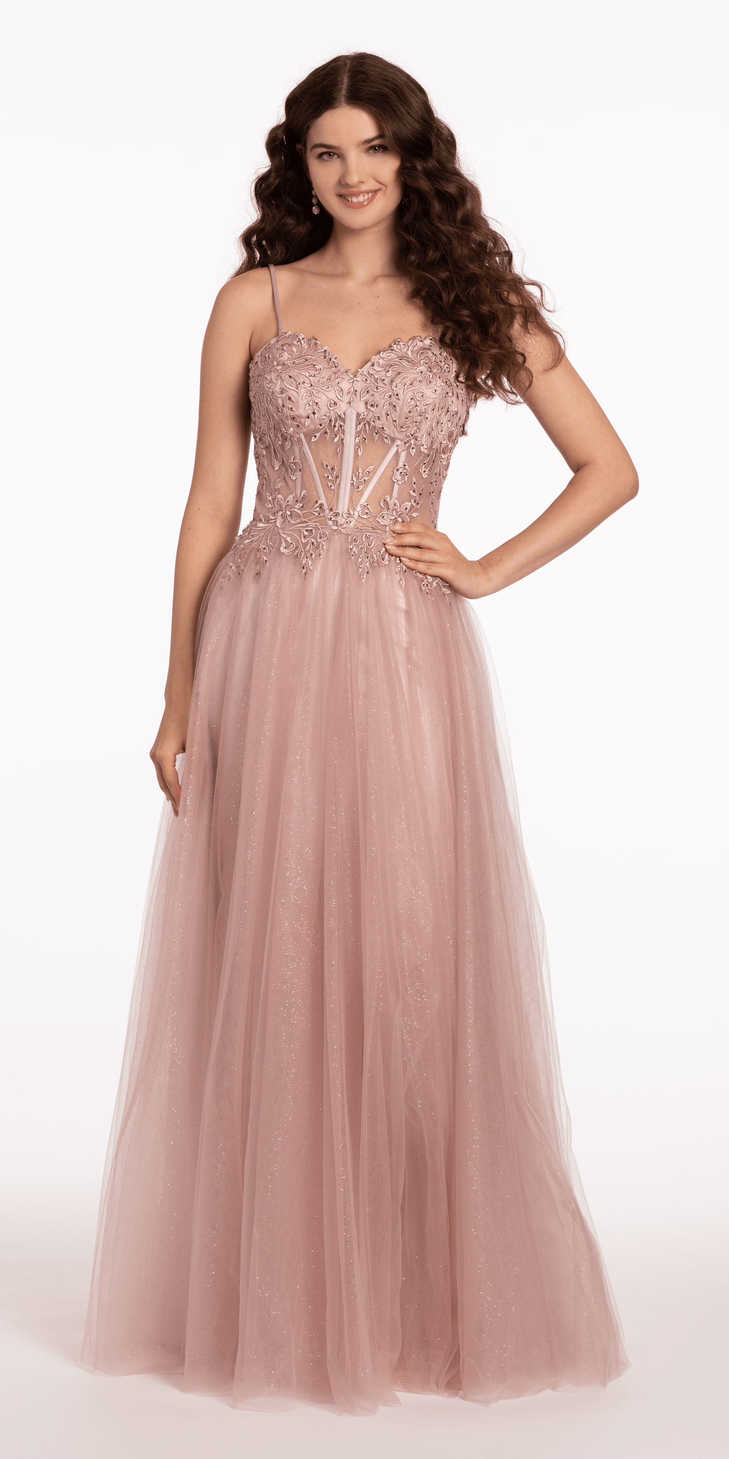 rose Size 0 missy Camille La Vie Glitter Tulle Lace Up Back Embroidered A Line Dress