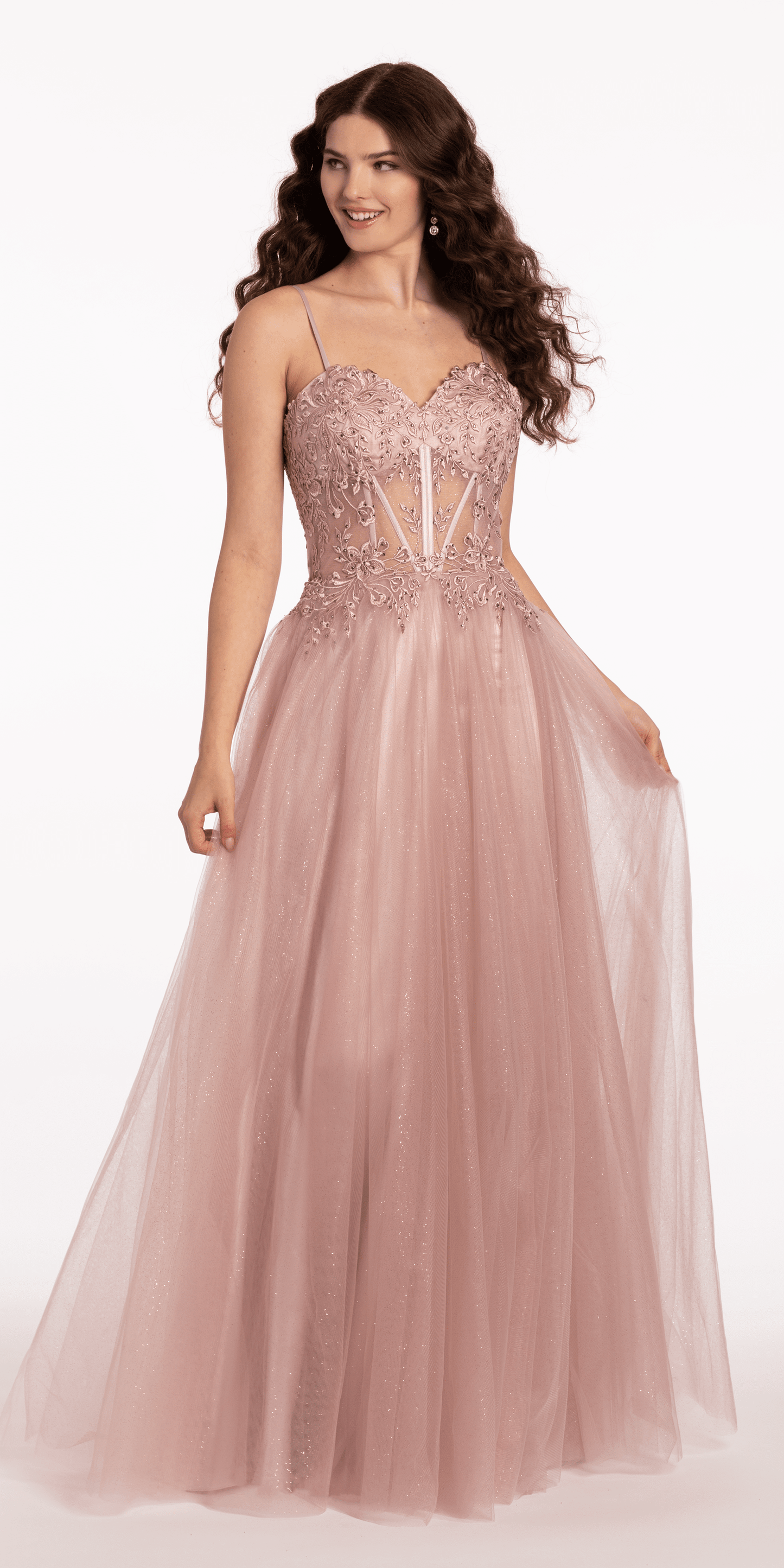 Camille La Vie /Glitter Tulle Lace Up Back Embroidered A Line Dress /missy /size/ 2 /rose/ front alt 2
