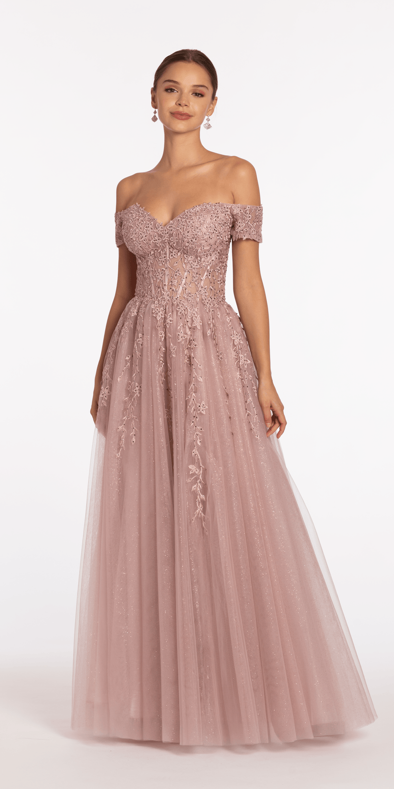 Off the Shoulder Embroidered Tulle Ballgown Image 1