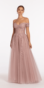 Off the Shoulder Embroidered Tulle Ballgown Image 1