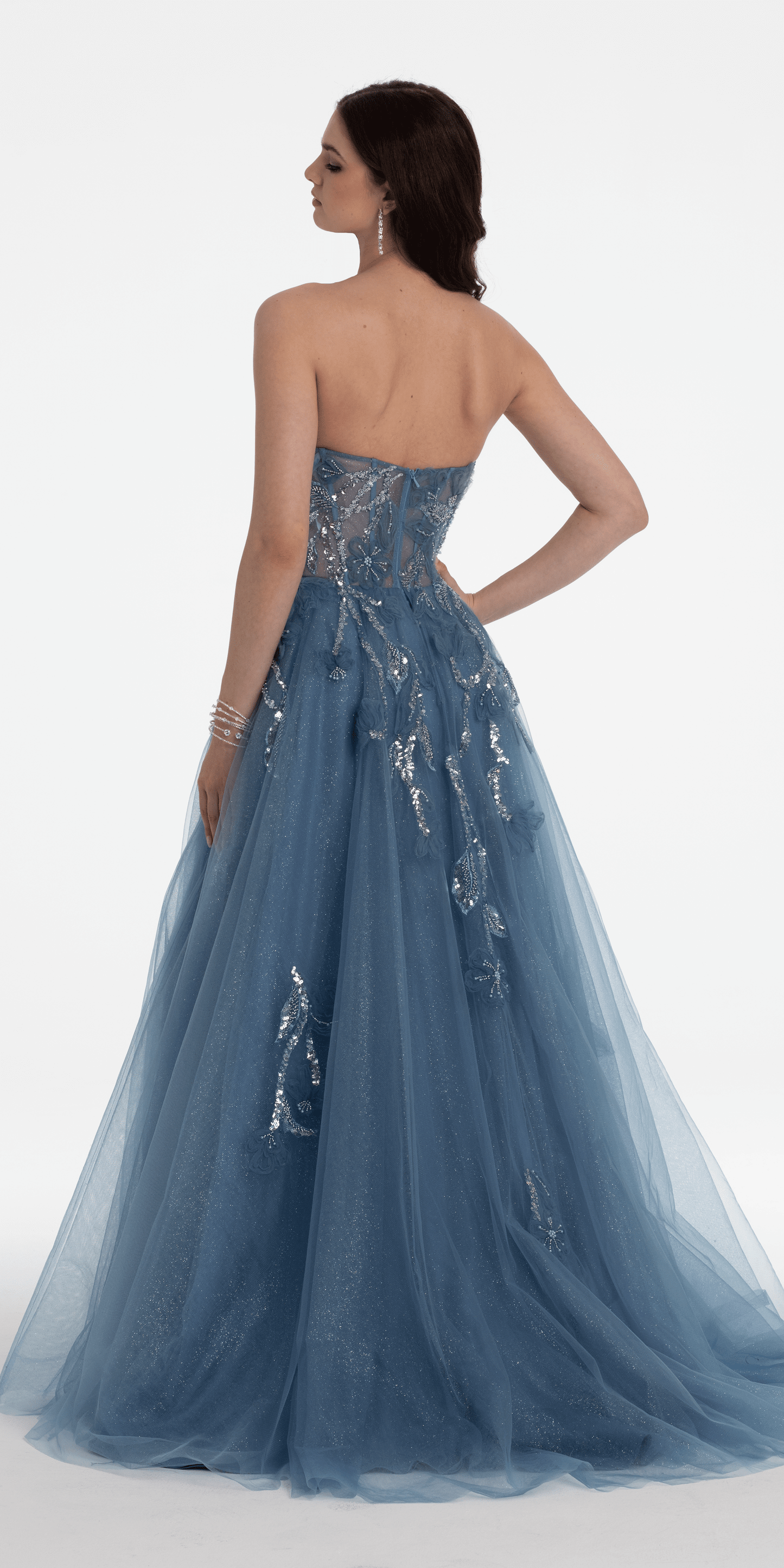 medium-blue/size/0/petite/Camille La Vie/Glitter Tulle Embellished Sweetheart Ballgown/back