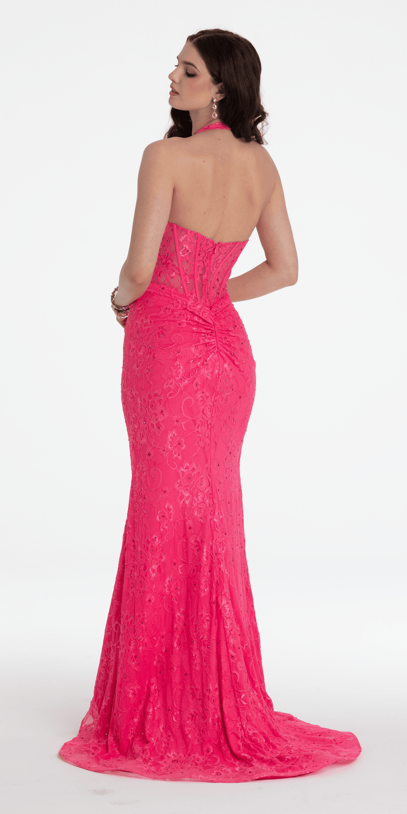 Beaded Stretch Lace Halter Corset Column Dress Image 8