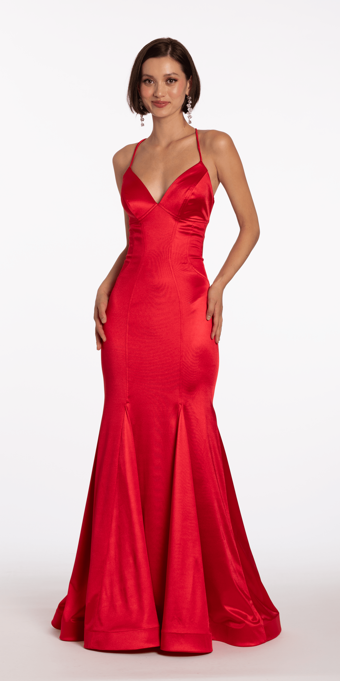 Camille La Vie /Strappy Back Satin Trumpet Dress Halter Column Dress/missy/ size /2/red/front