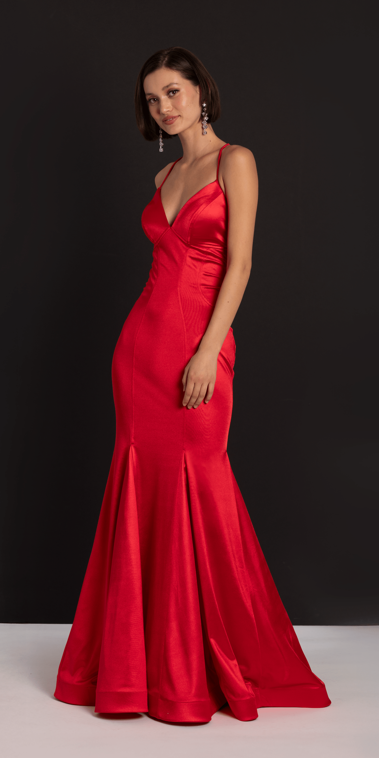 Camille La Vie Strappy Back Satin Trumpet Dress with Godets