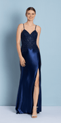 Shimmer Satin Sweetheart Column Dress with Beaded Bodice Image 3