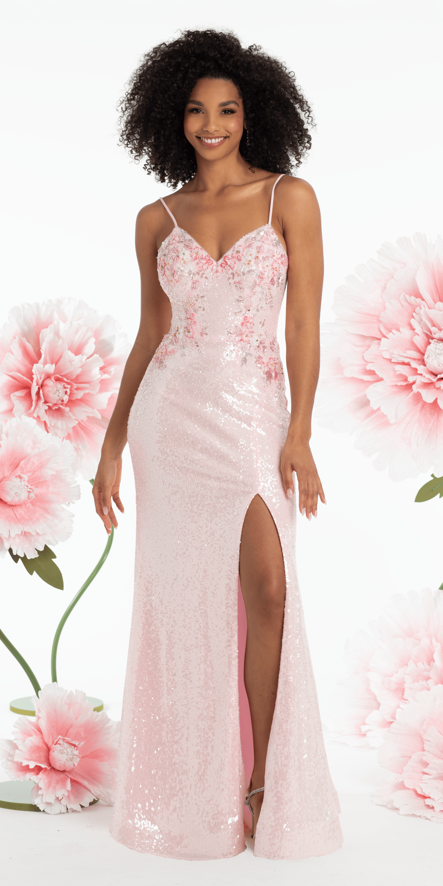 Mesh Burst of Floral Sweetheart Sequin Column Dress – Camille La Vie