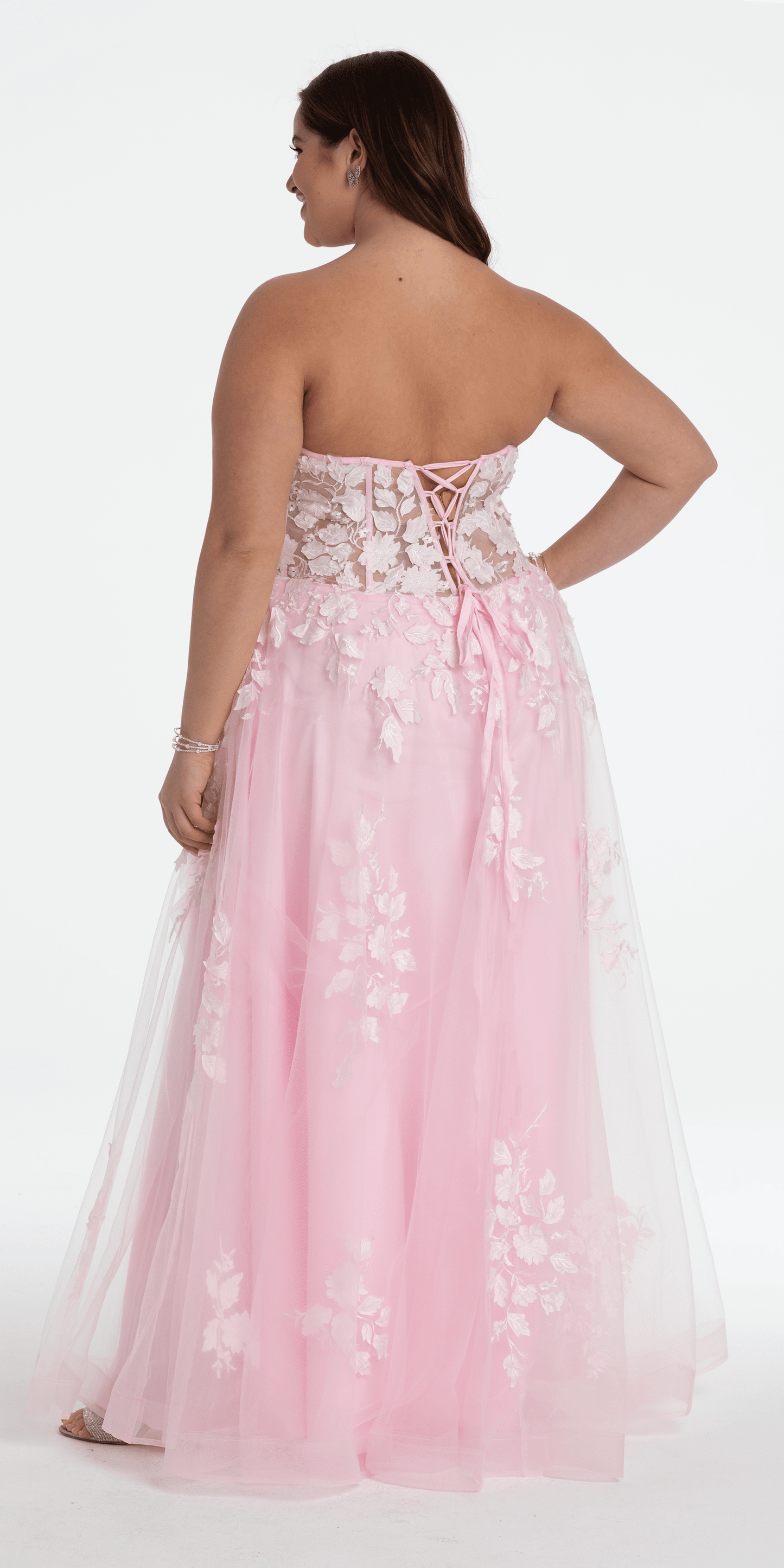 Camille La Vie/ Floral Mesh Applique Corset A-Line Dress /plus  /14 / blush/back