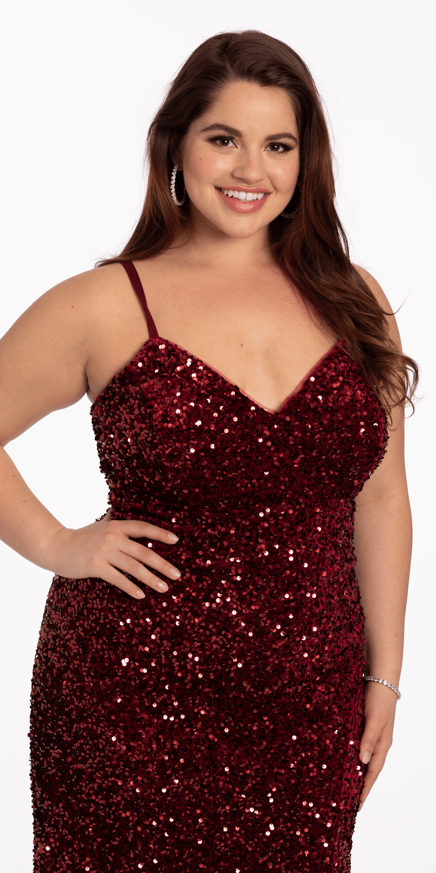 Camille La Vie /Sequin Lace Up Dress with Side Slit/ plus/ size/ 16/ wine/close up