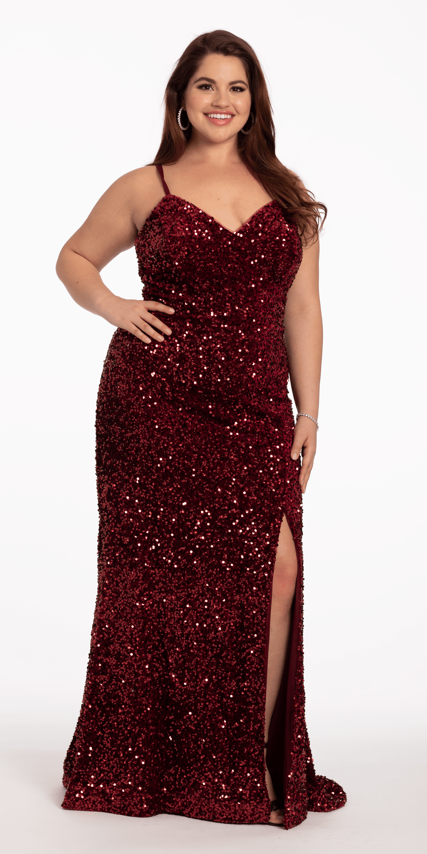 Camille La Vie /Sequin Lace Up Dress with Side Slit/ plus/ size/ 16/ wine/front alt