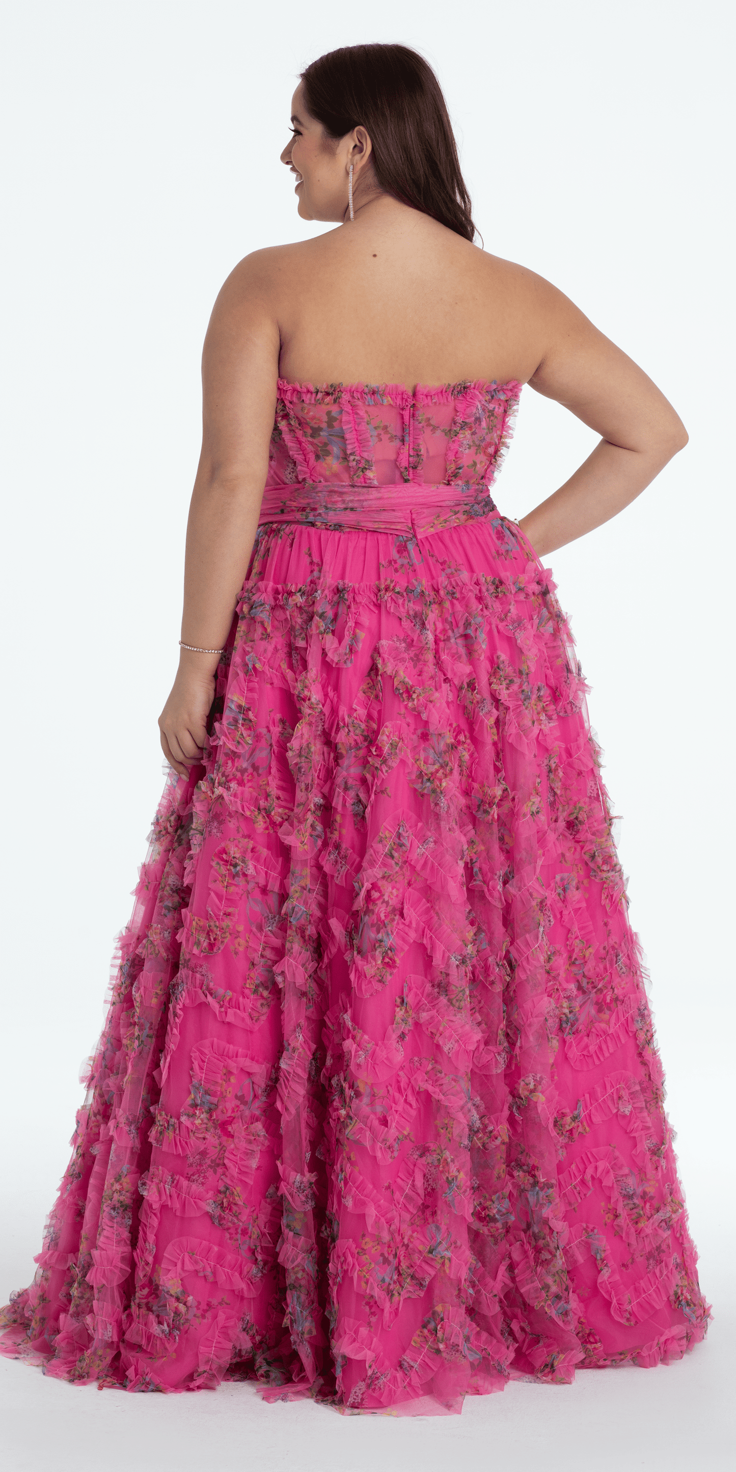 pink Size 0 missy Camille La Vie Floral Tulle Corset Ballgown with Waist Tie