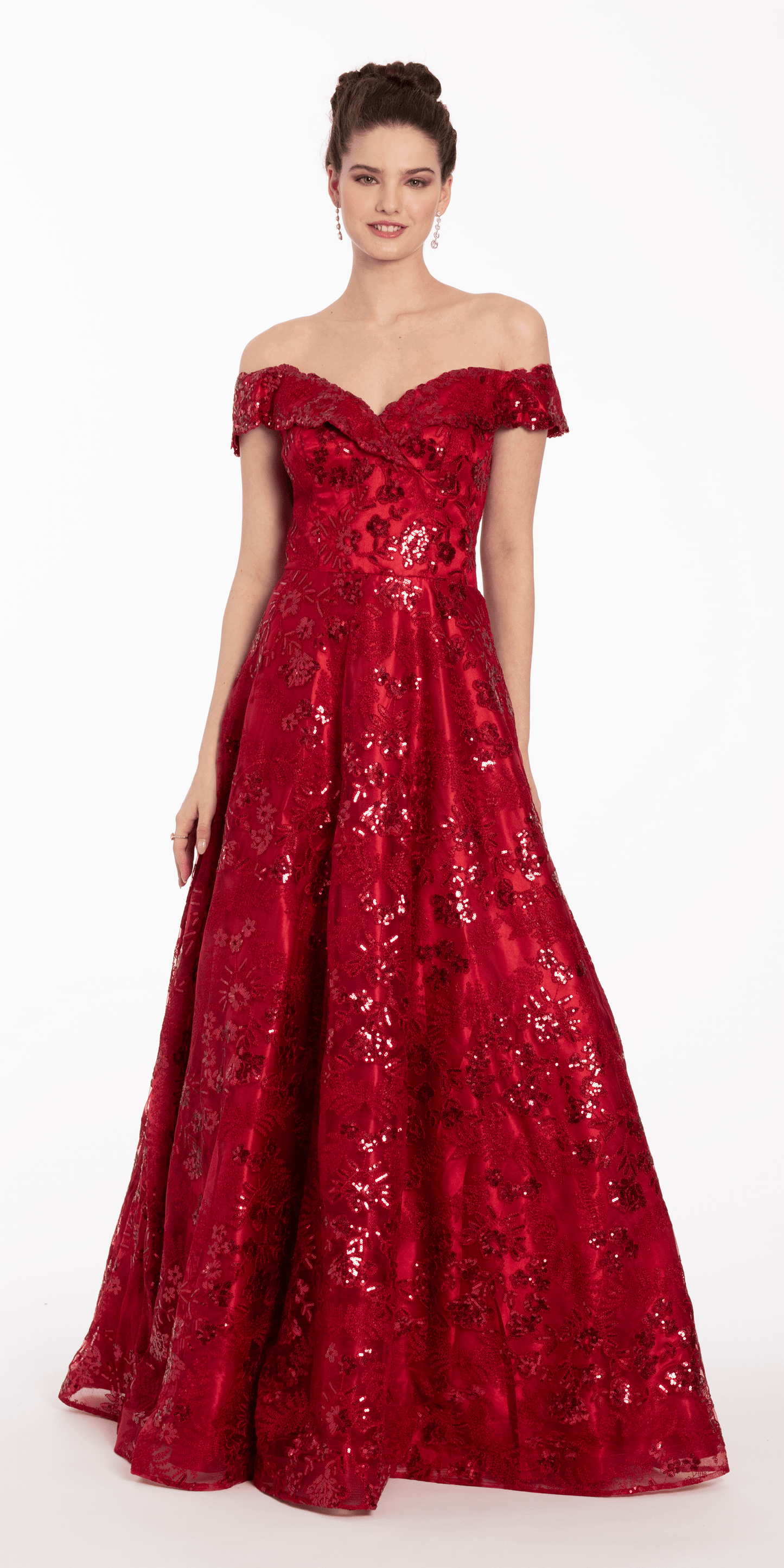 Camille La Vie /Off the Shoulder Floral Embroidered A Line Dress/ missy /size/10 /ruby /front alt1