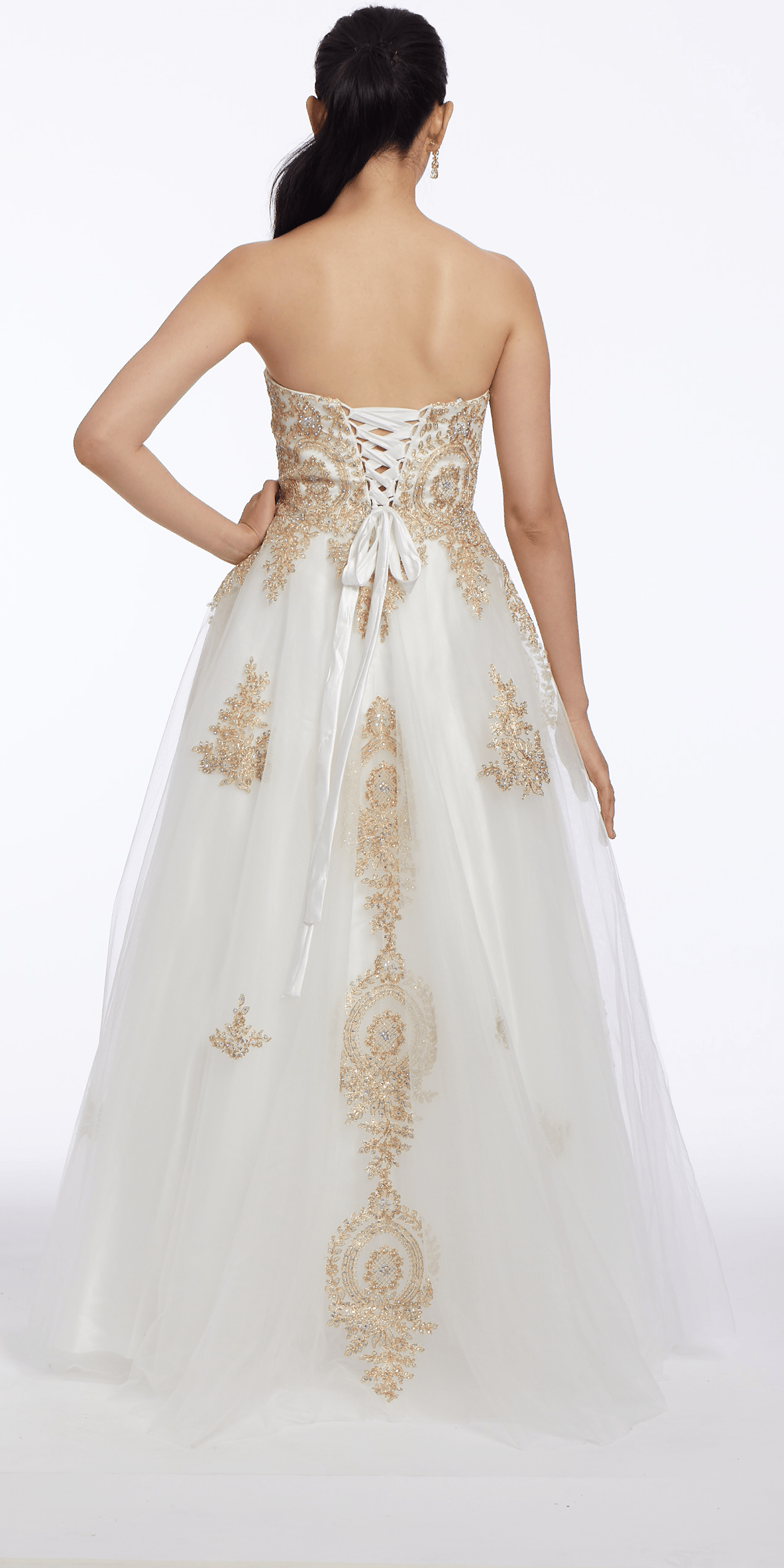 Camille La Vie Metallic Applique Tulle Ballgown