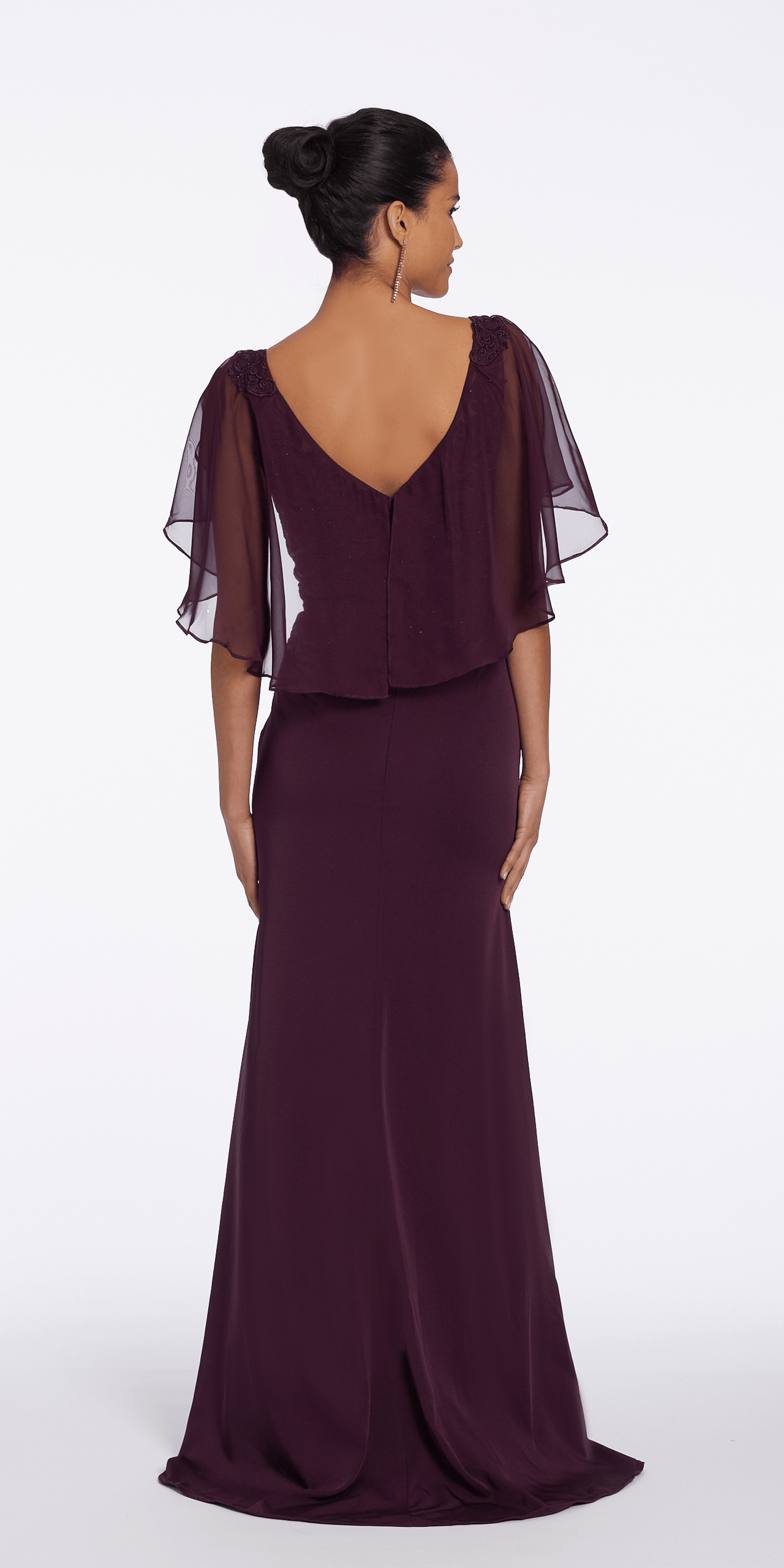 plum Size 6 missy Camille La Vie V Neck Crepe and Chiffon Capelet Dress