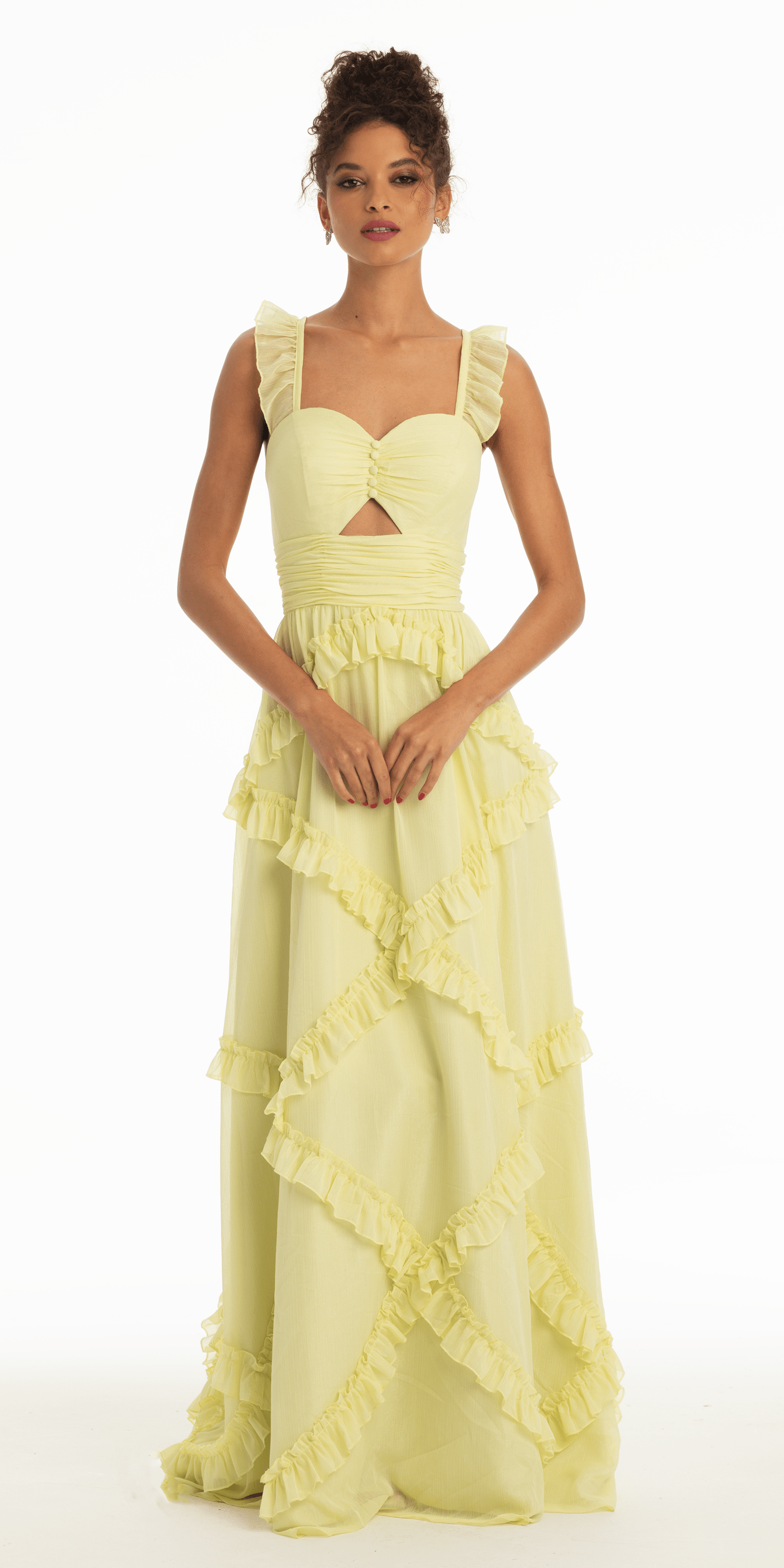 aqua Size 2 missy Camille La Vie Sweetheart Chiffon Ruffle Dress with Keyhole Front