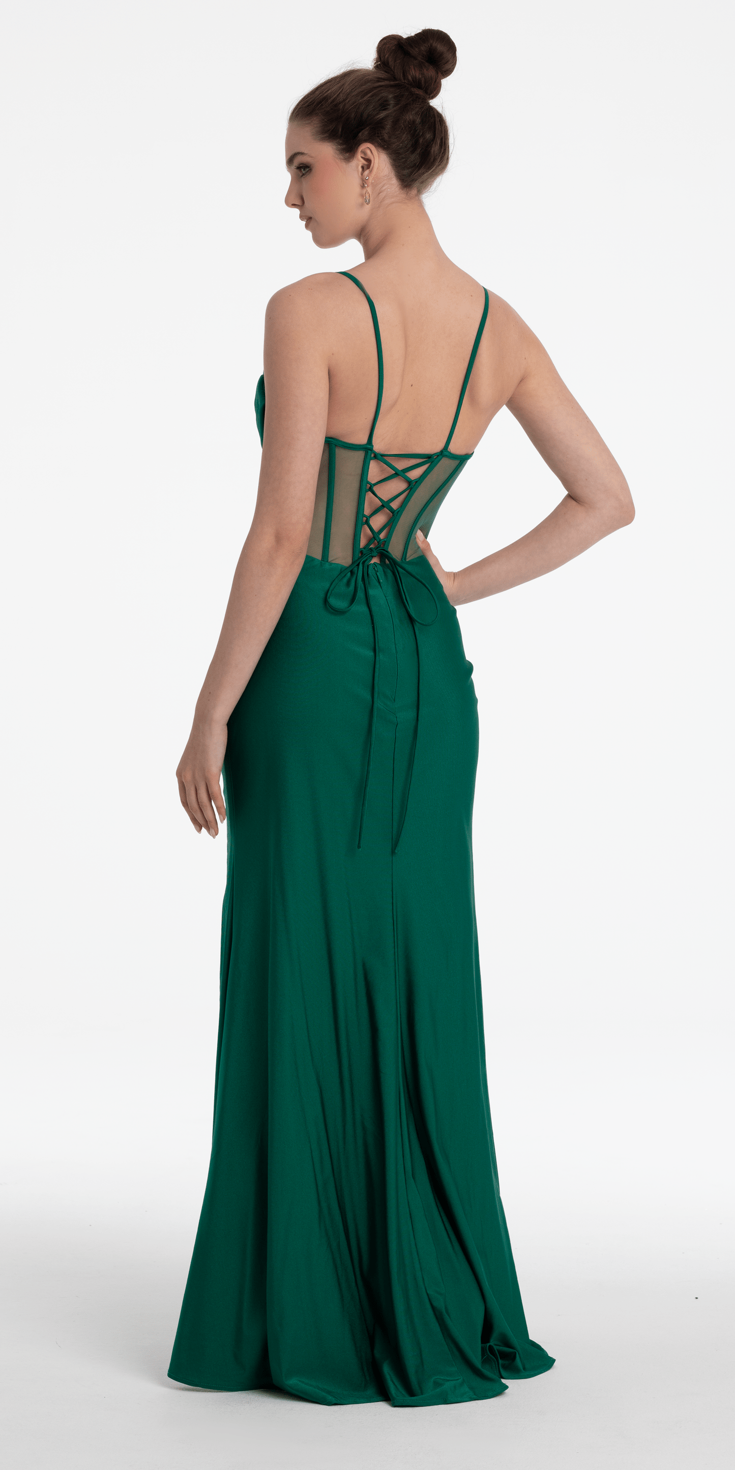 green Size 0 missy Camille La Vie Beaded Drape Corset Stretch Satin Column Dress