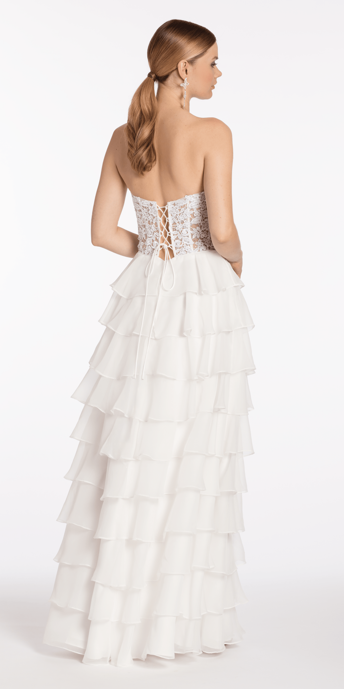 Camille La Vie /Embroidered Strapless Chiffon Tiered Corset Ballgown /missy size /0/ ivory /back