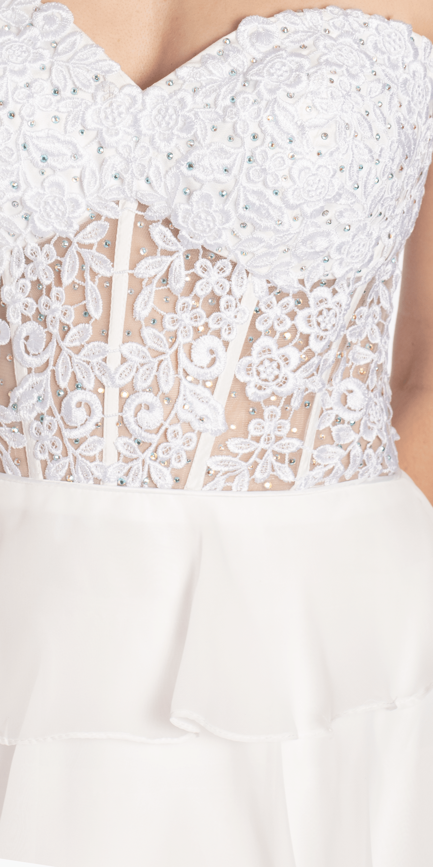 Camille La Vie /Embroidered Strapless Chiffon Tiered Corset Ballgown /missy size /0/ ivory /swatch