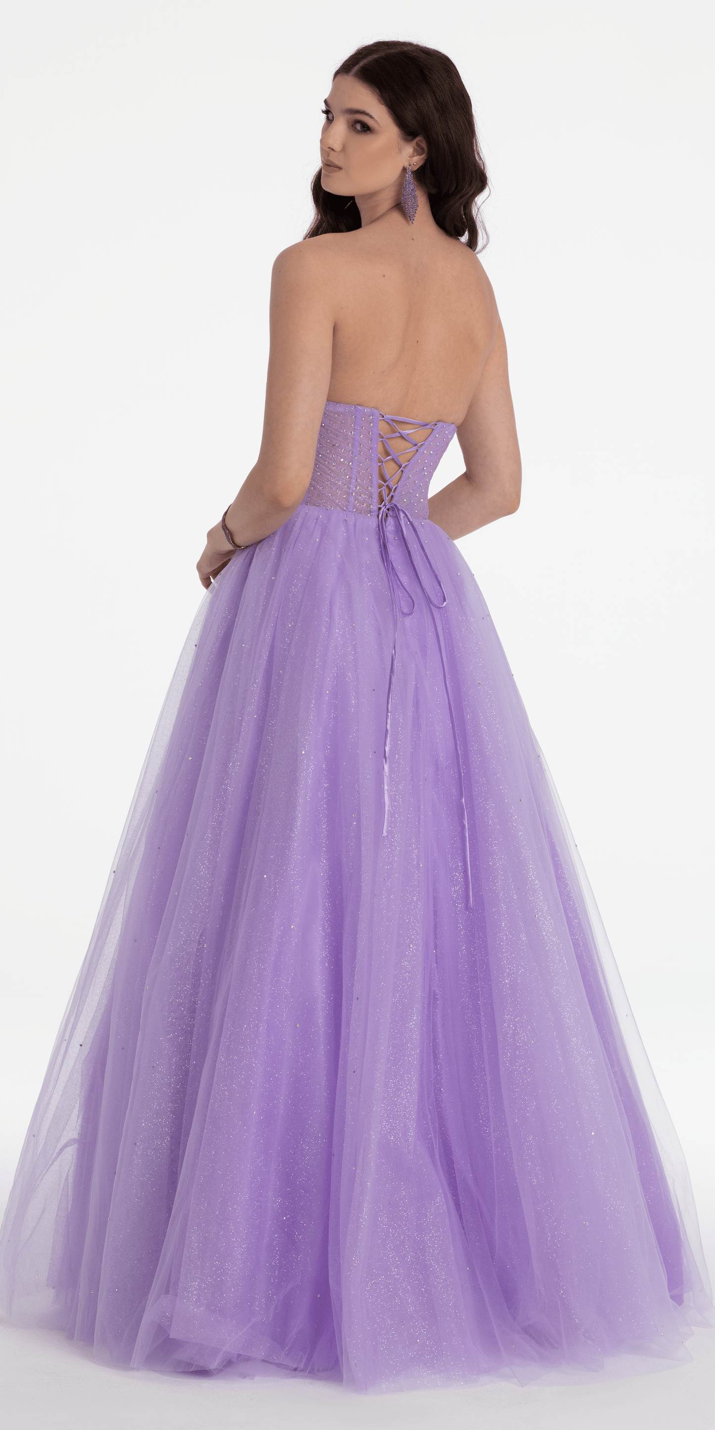 lilac Size 2 missy Camille La Vie Sheer Corset Sweetheart Tulle Ballgown