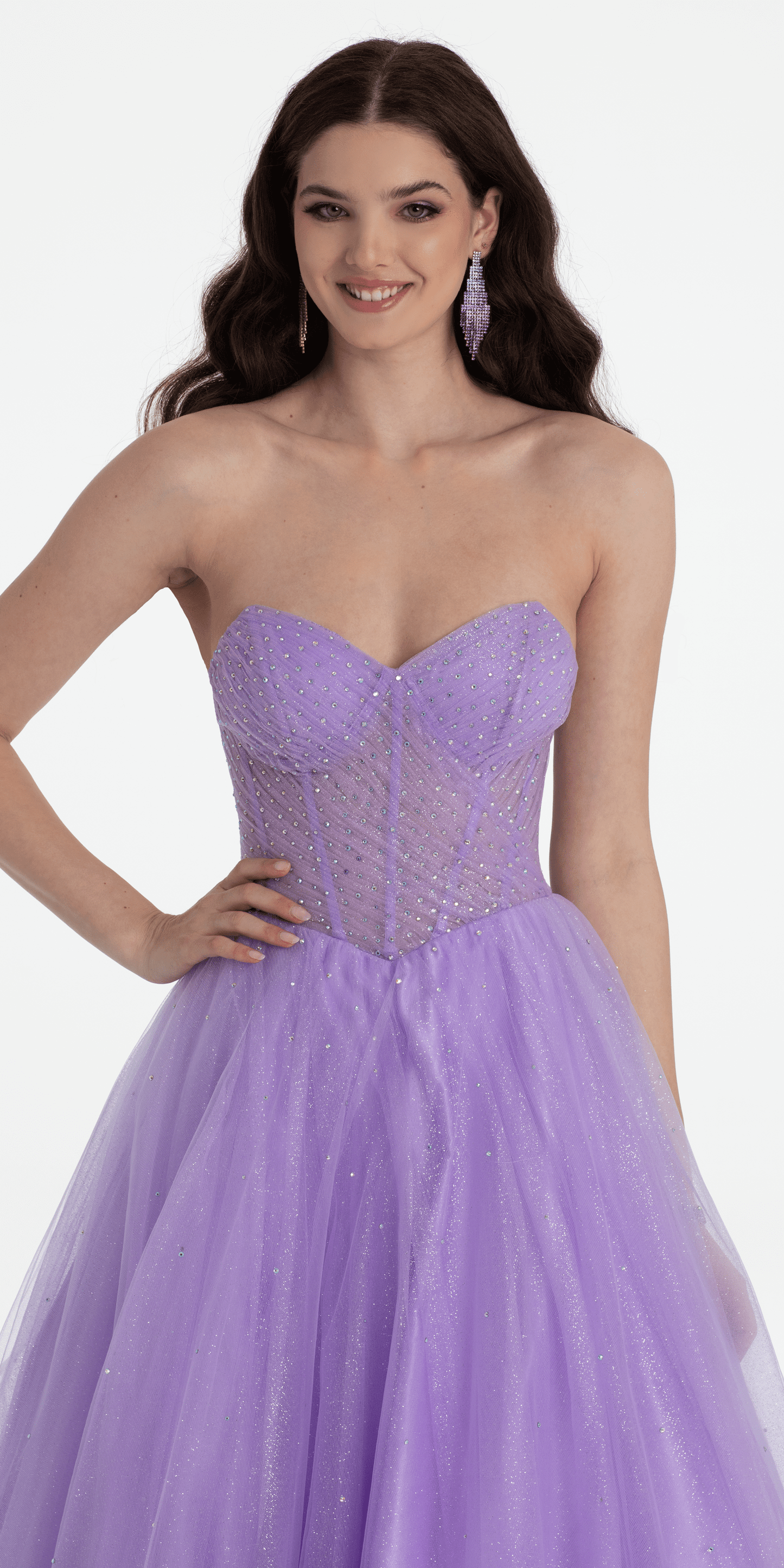 Camille La Vie /Sheer Corset Sweetheart Tulle Ballgown/missy/size/2/lilac/close up
