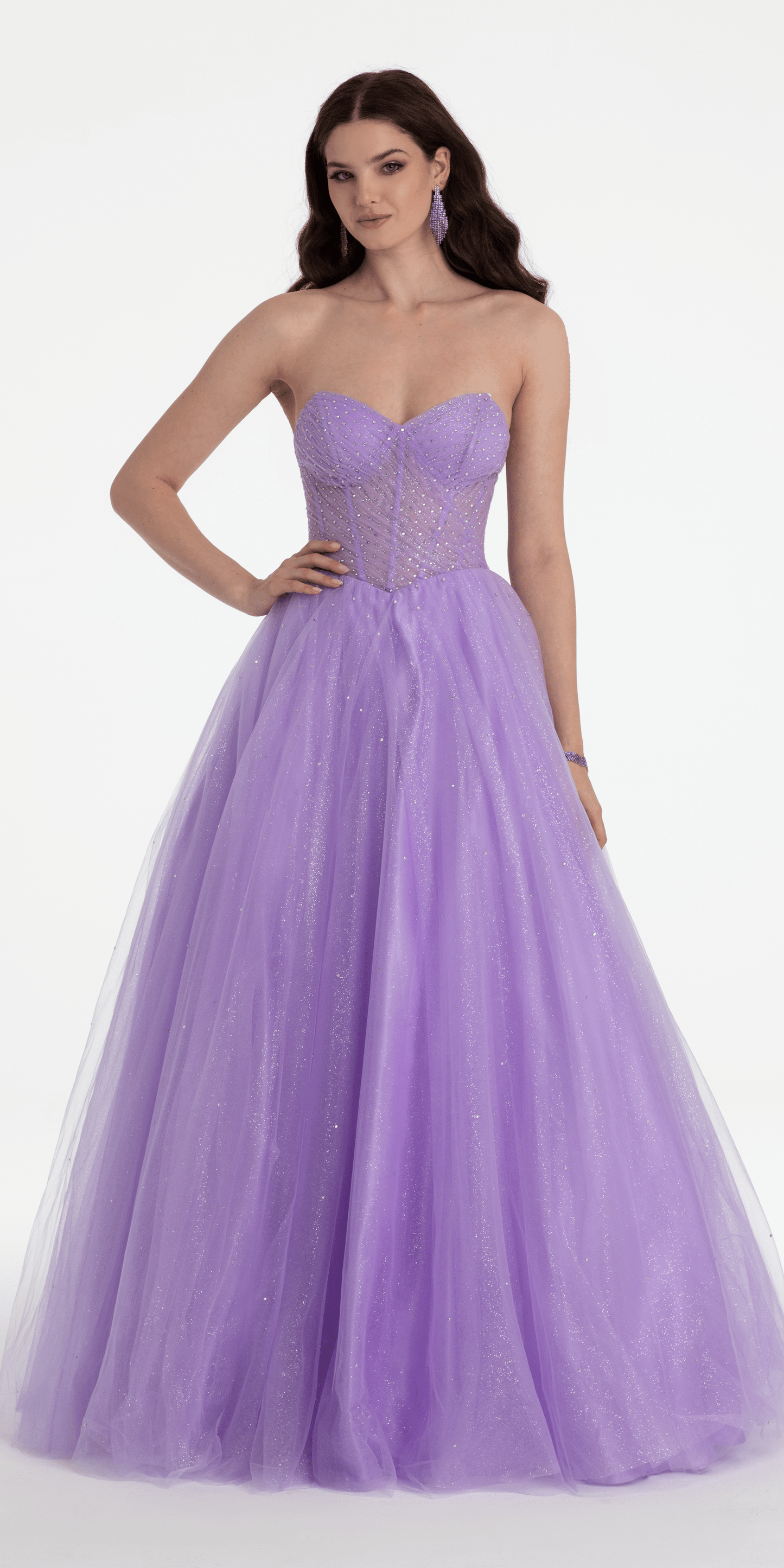 Camille La Vie/ Sheer Corset Sweetheart Tulle Ballgown/missy/size/2/lilac/front