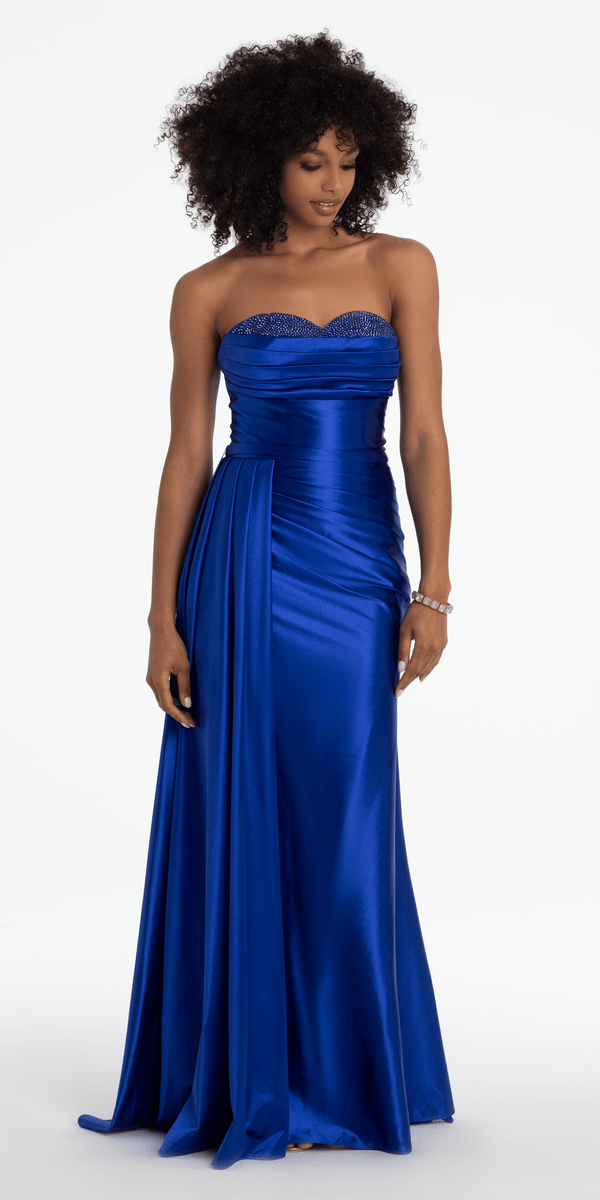 Collective Dress - Sweetheart Sparkle Stretch Satin Column Dress with Side Drape image 3