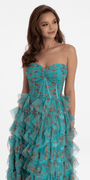 Sweetheart Ruched Print Mesh Tiered A Line Dress Image 4