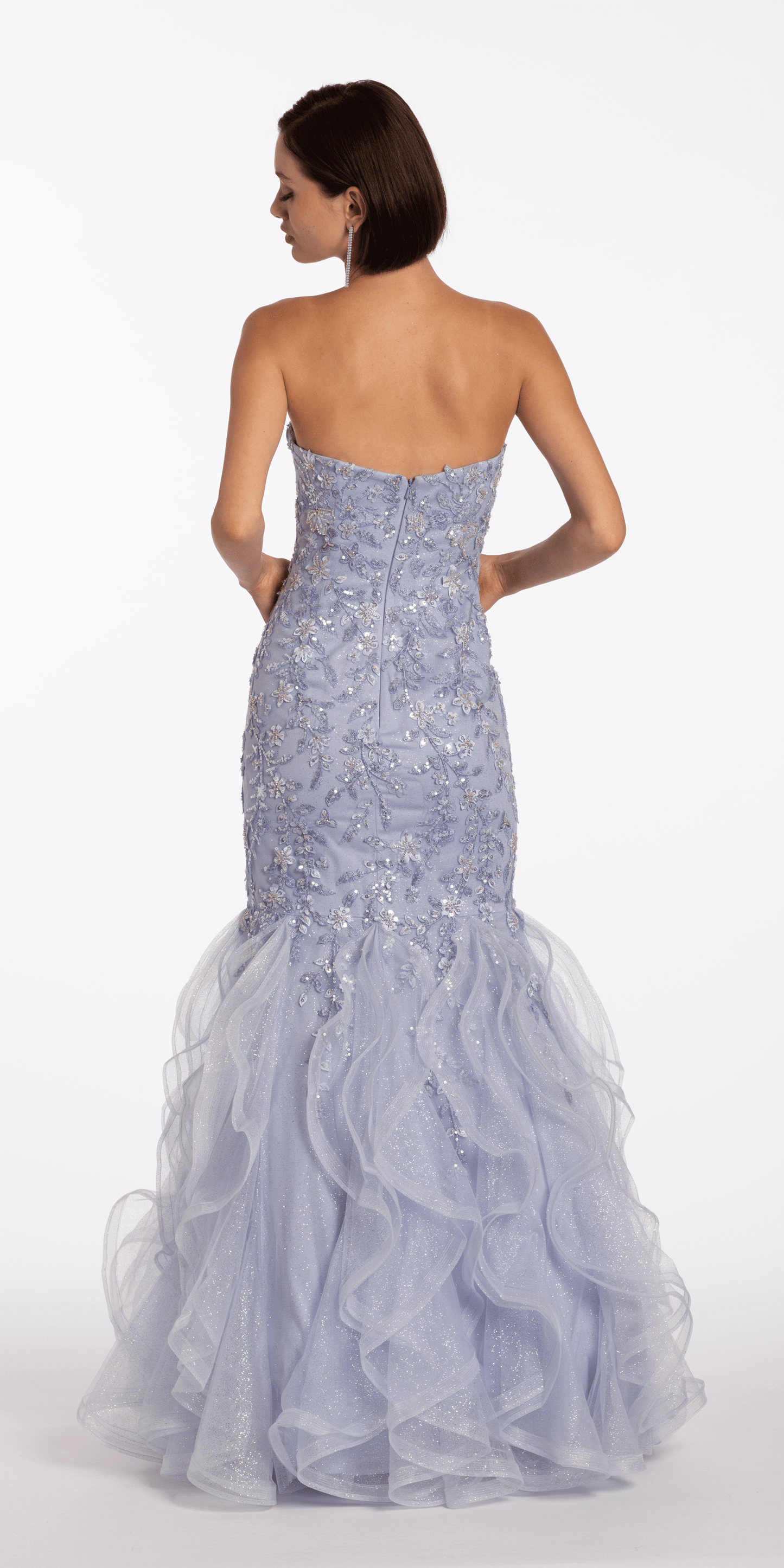 periwinkle/size/0/missy/Camille La Vie/Floral Embellished Strapless Mermaid Dress with Horsehair Godets/back