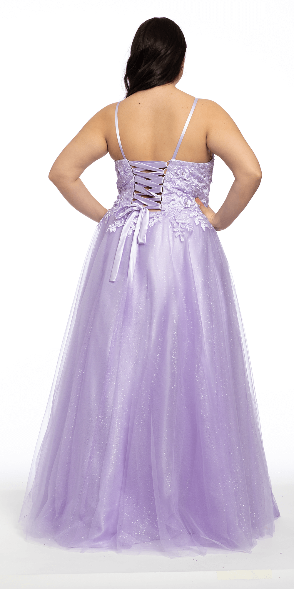 lilac Size 16 plus Camille La Vie Tulle Lace Up Back Ballgown with 3D Appliques