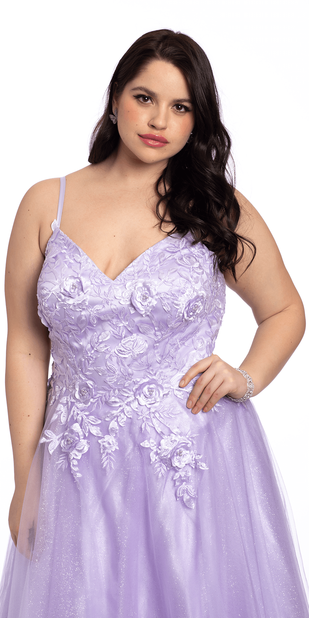lilac Size 16 plus Camille La Vie Tulle Lace Up Back Ballgown with 3D Appliques