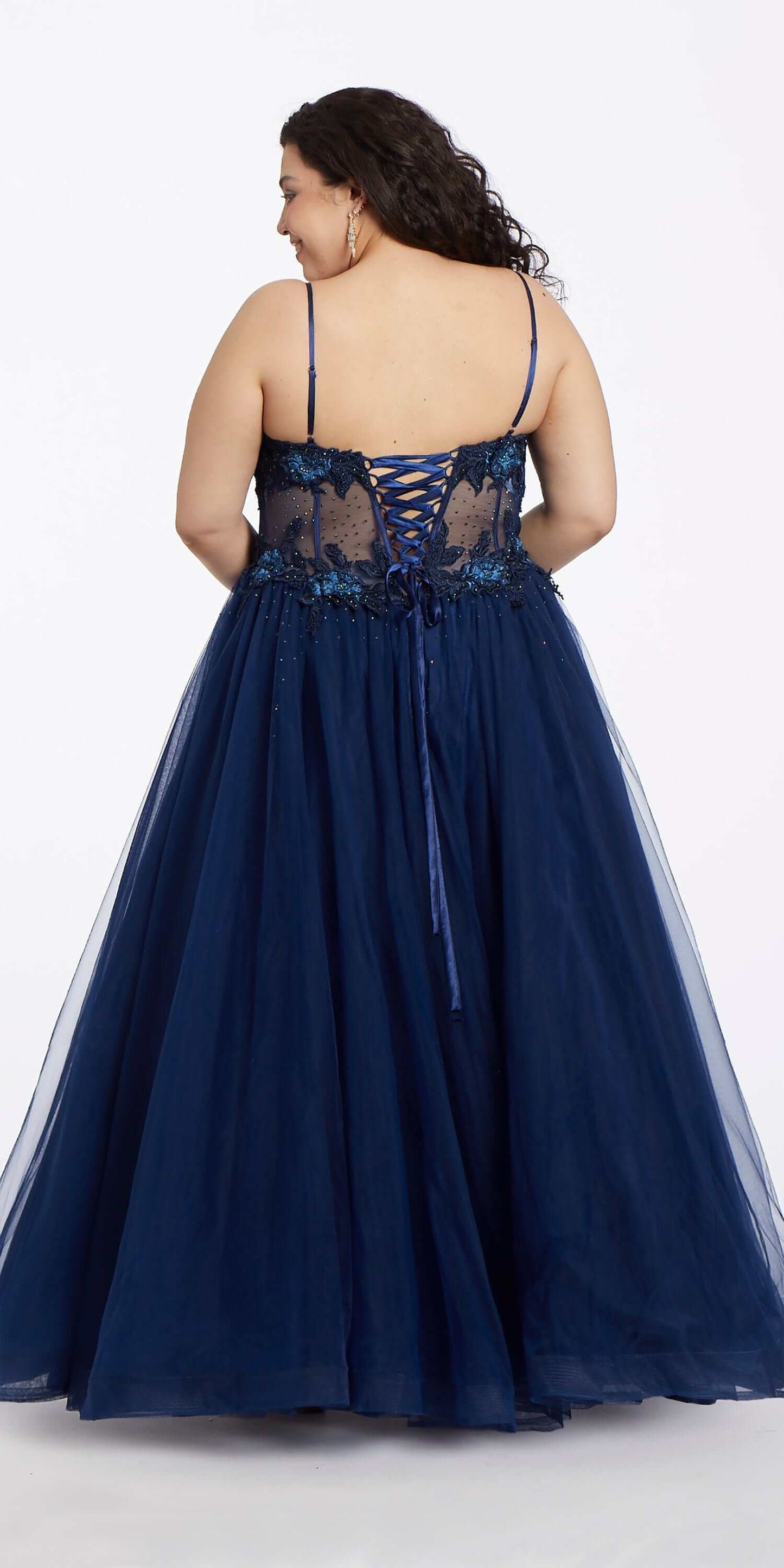 Camille La Vie /3D Flower Embroidered Corset Ballgown/ plus/ size /16/ navy/back