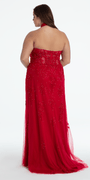 Embroidered Plunging Corset Mesh Halter Dress Image 4