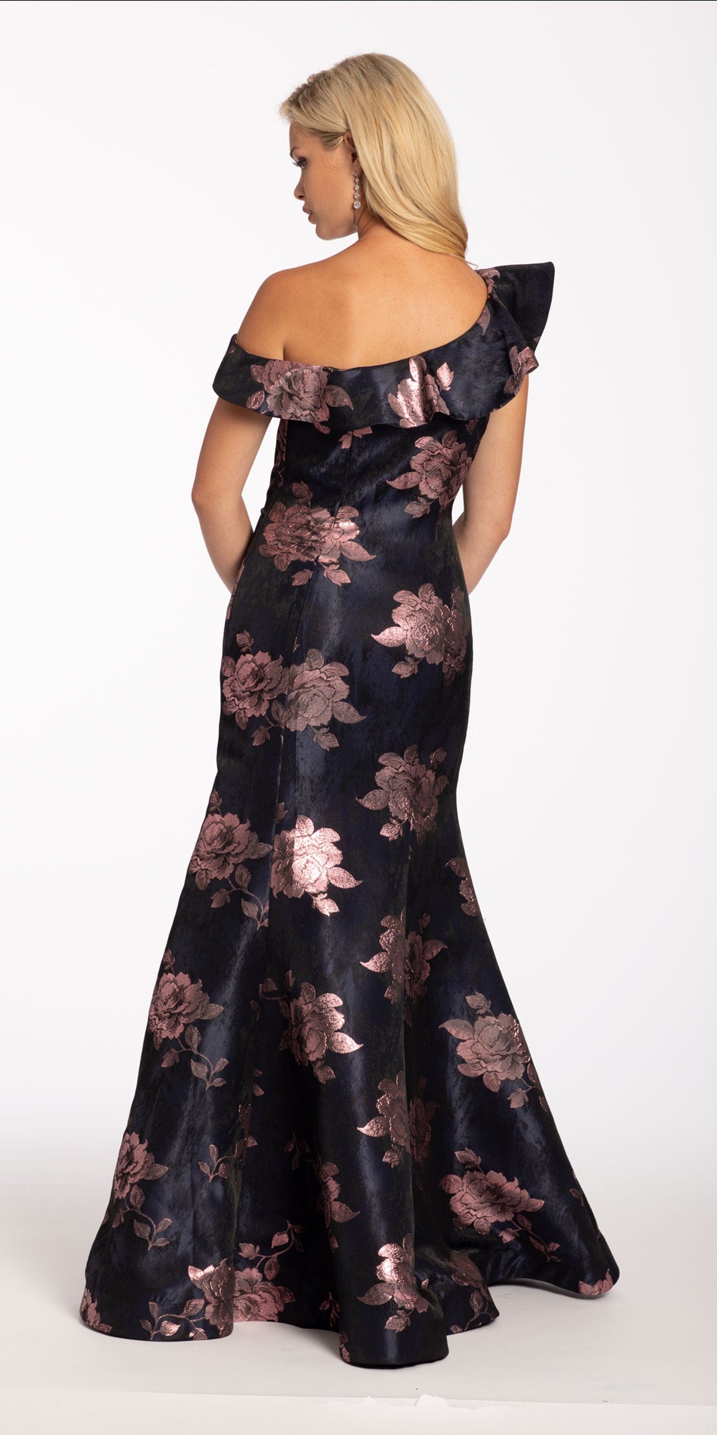 Camille La Vie Floral Brocade One Shoulder Trumpet Dress