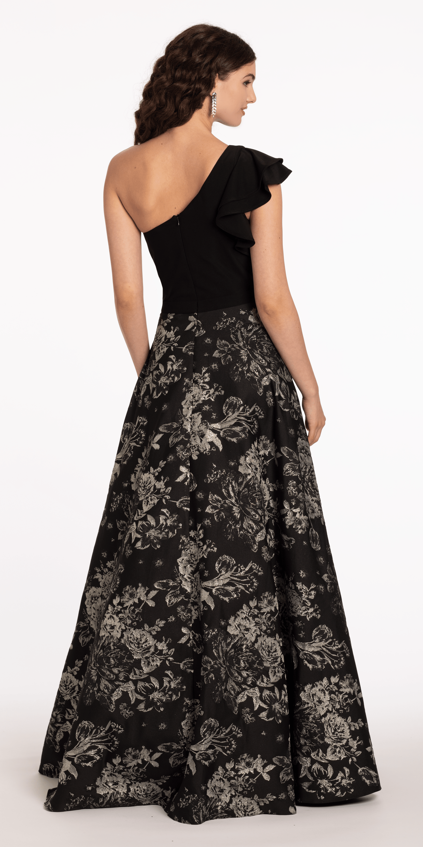black-silver Size 6 missy Camille La Vie One Shoulder Jacquard A Line Dress with Pockets