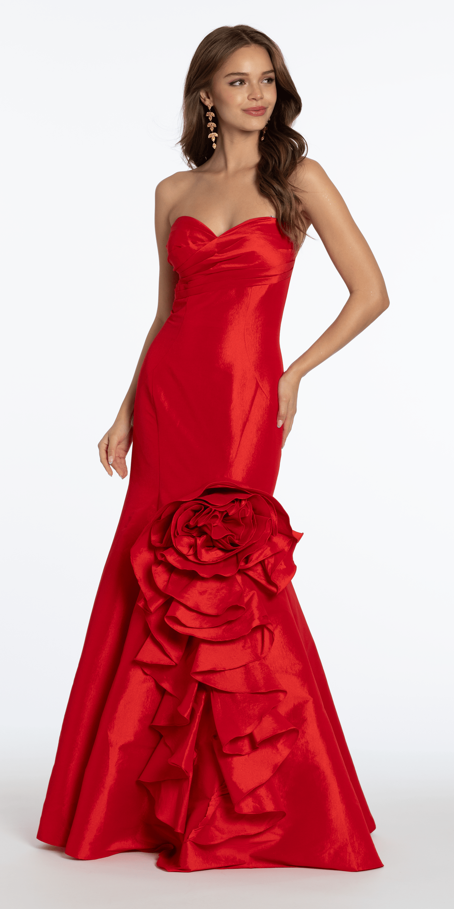 Camille La Vie /Stretch Taffeta Mermaid Dress with Ruffle Flower Hem/ missy/ size/ 2 /red/front alt 1
