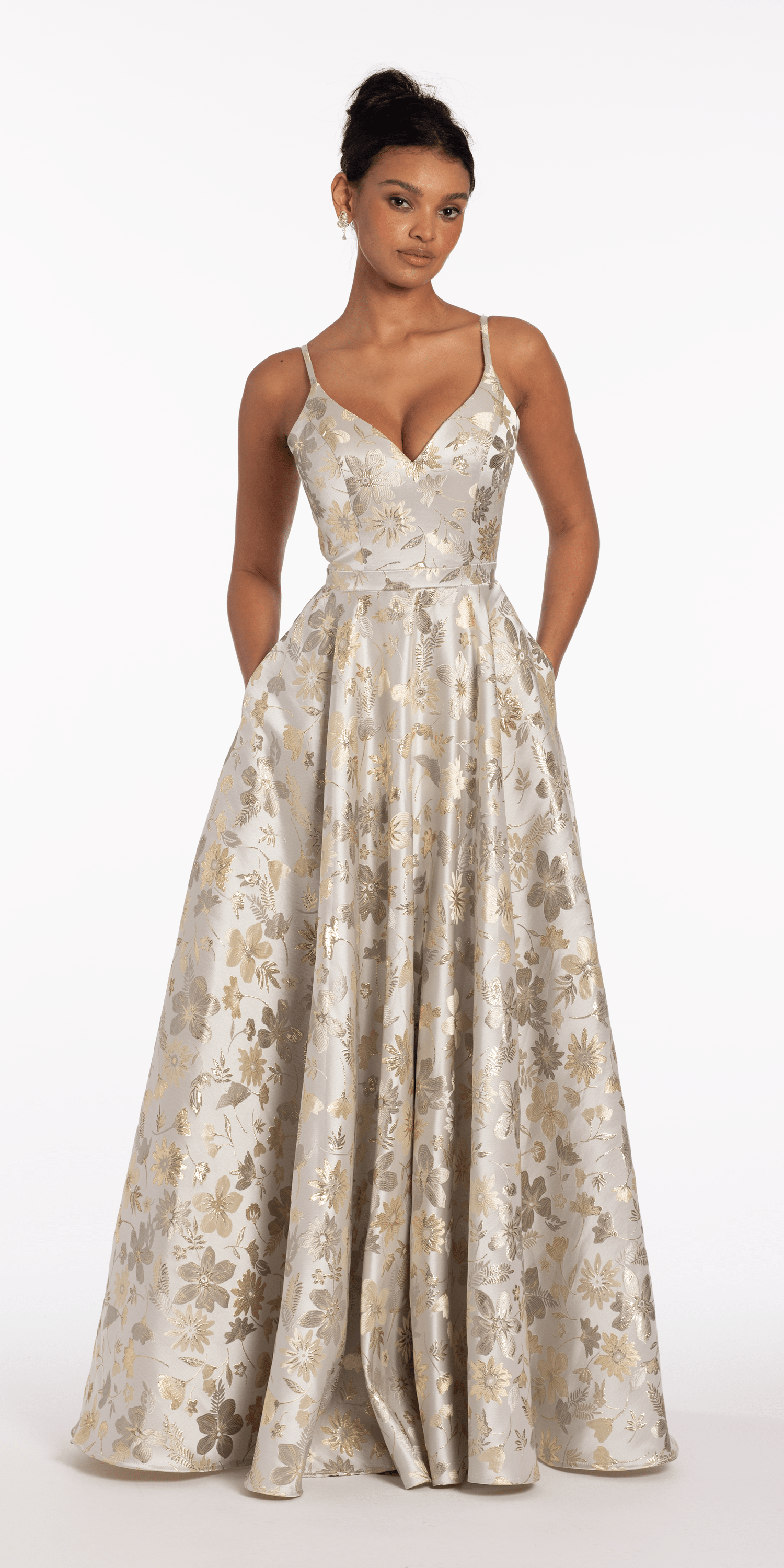 Sweetheart Floral Jacquard A Line Lace Up Back Dress missy / 8 / silver-gold