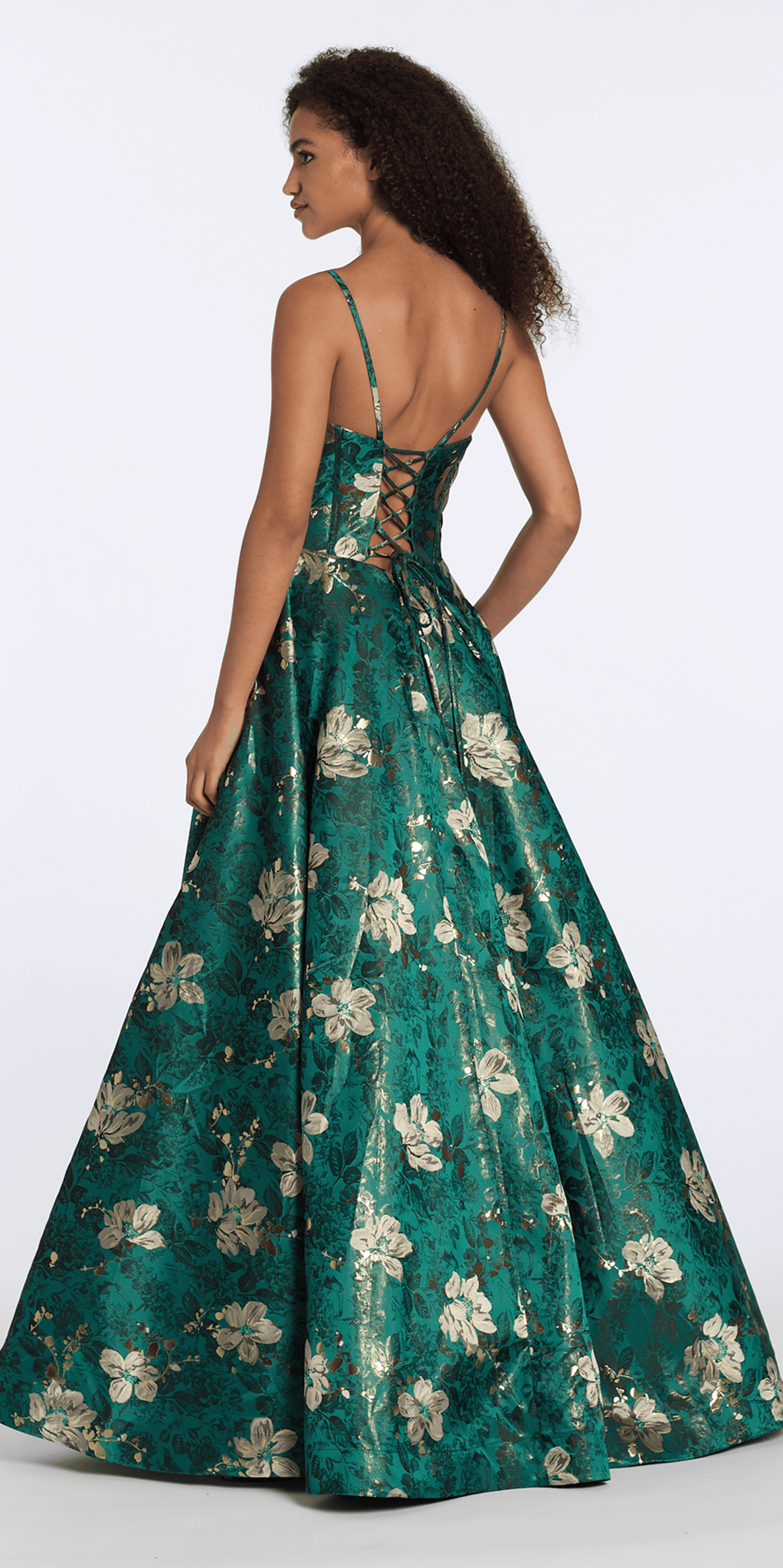 green-multi/size/4/missy/Camille La Vie /Floral Jacquard Plunge A Line Dress with Pockets/back