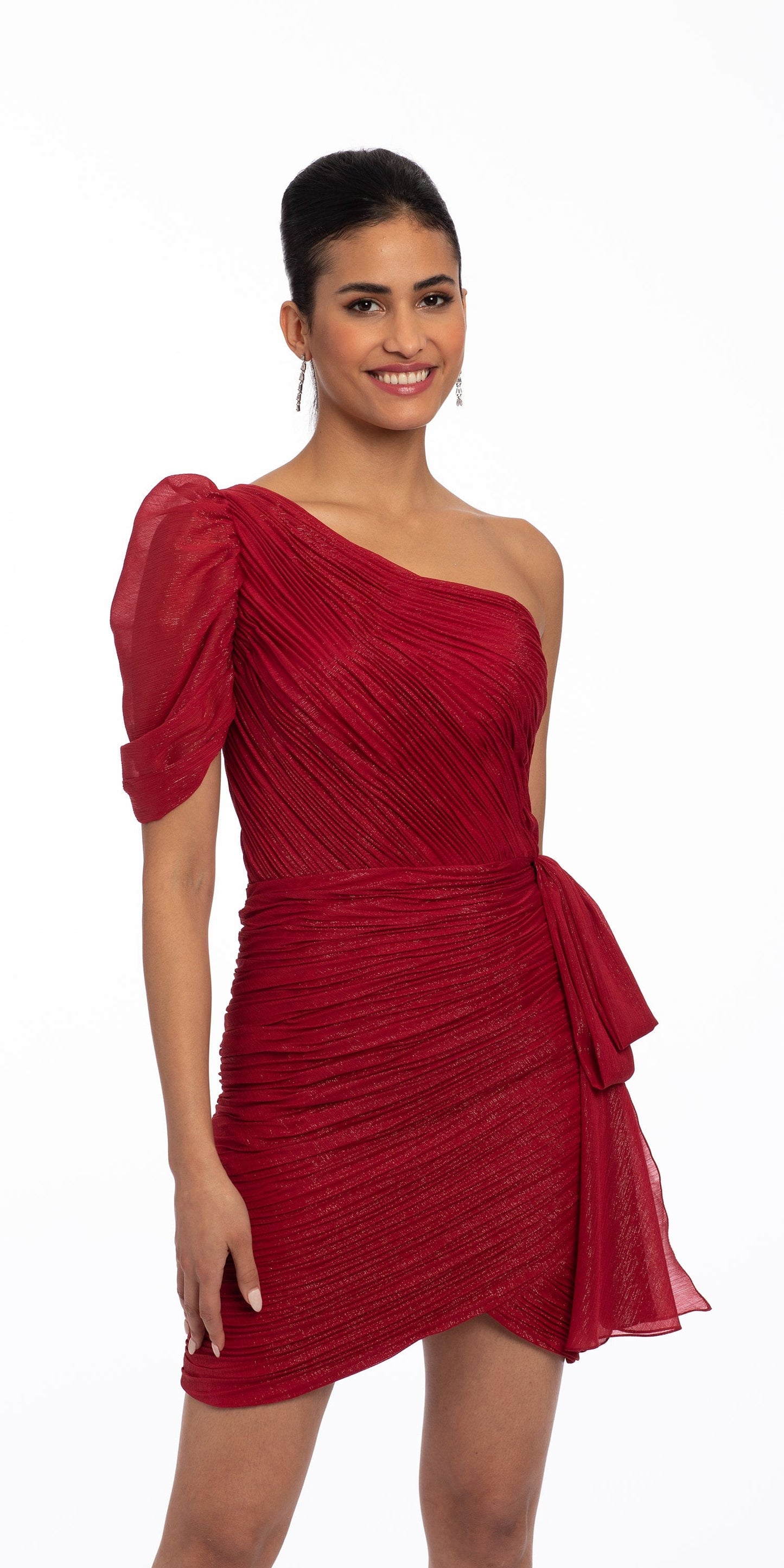 black Size 8 missy Camille La Vie Shimmer One Shoulder Dress with Side Cascade