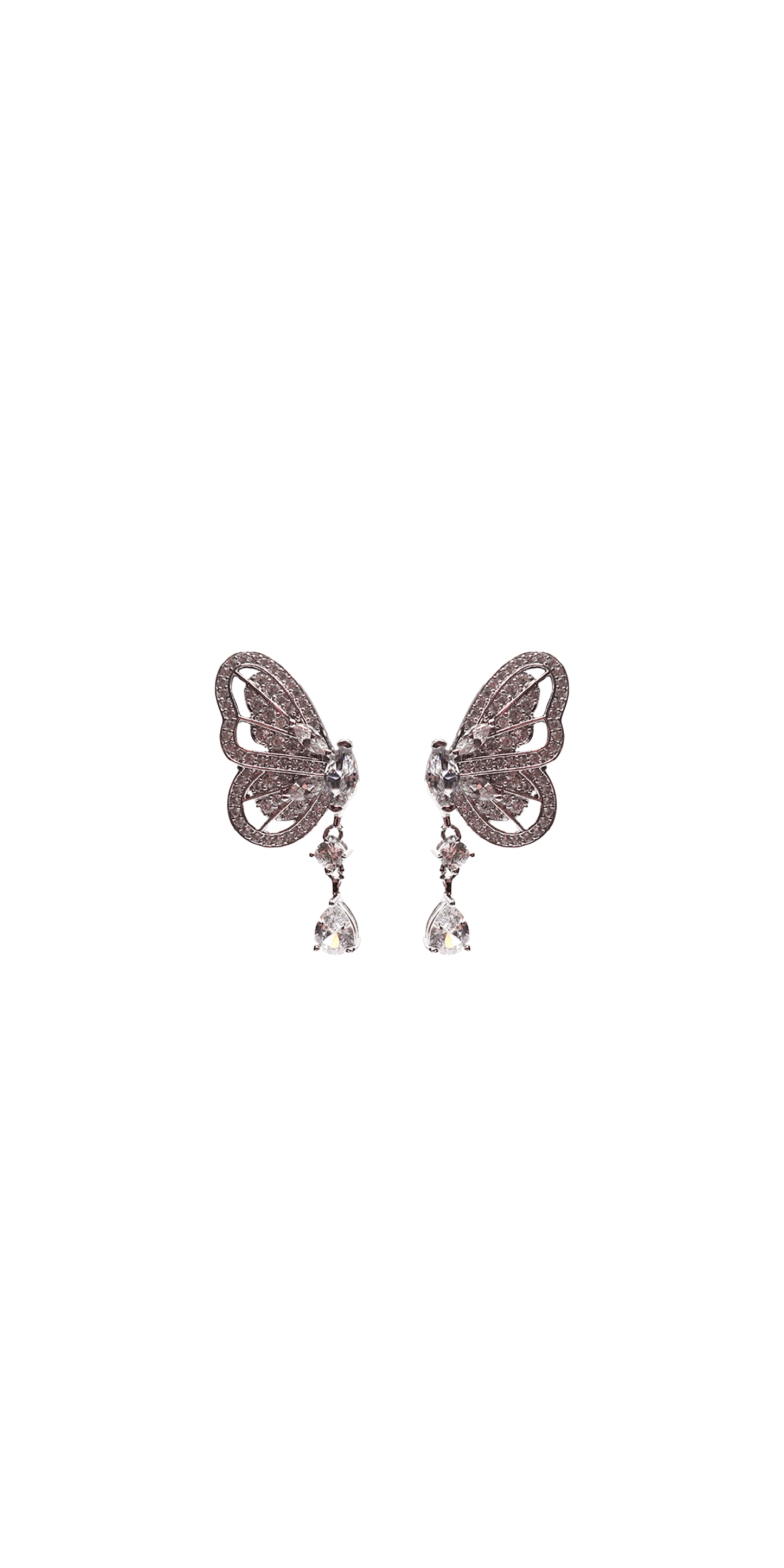 silver/size/OS/Camille La Vie/Cubic Zirconia Butterfly Drop Earrings/front
