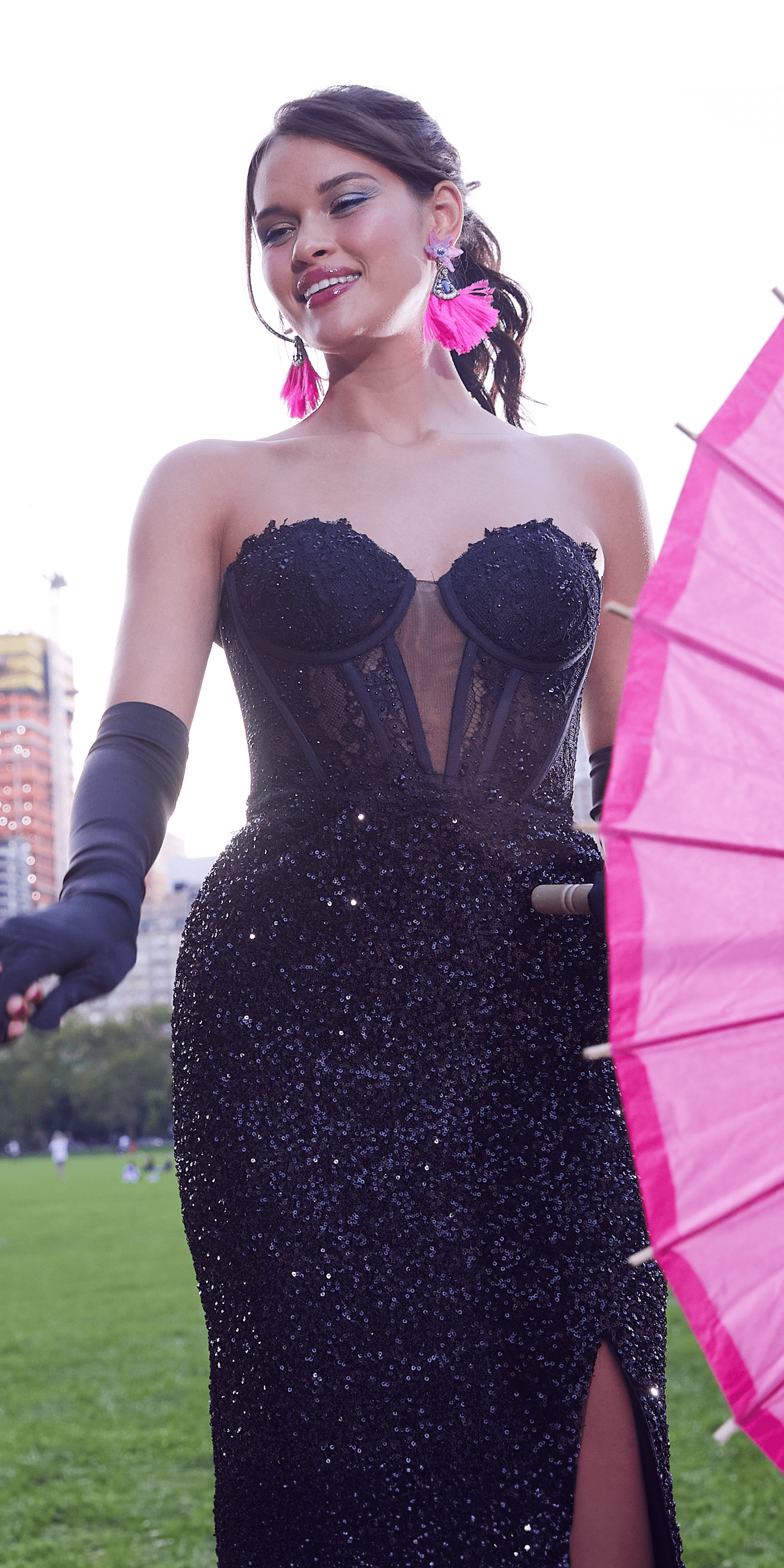 black Size 0 missy Camille La Vie Beaded Illusion Sweetheart Trumpet Dress with Side Slit