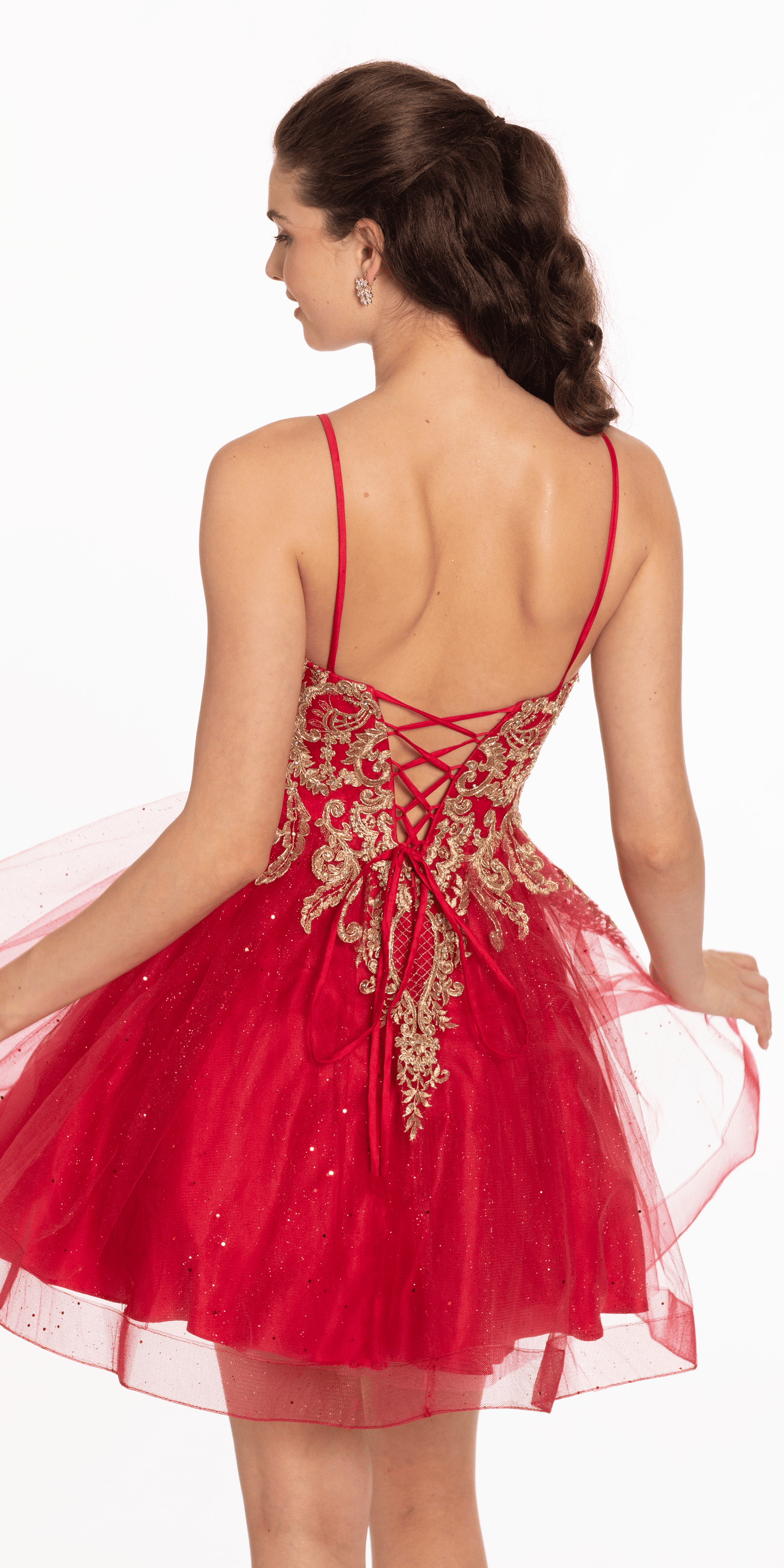 Red/Size 2/Missy/Camille La Vie/ Metallic Embroidered Sweetheart Tulle Fit and Flare Dress/Back Alt