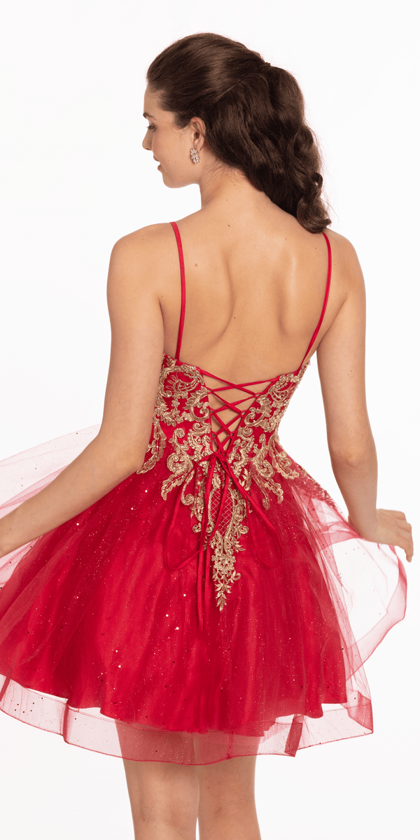 Metallic Embroidered Sweetheart Tulle Fit and Flare Dress Image 5