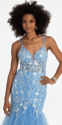 Floral Embroidered Plunging Tulle Mermaid Dress with Horse Hair Hem Image 4
