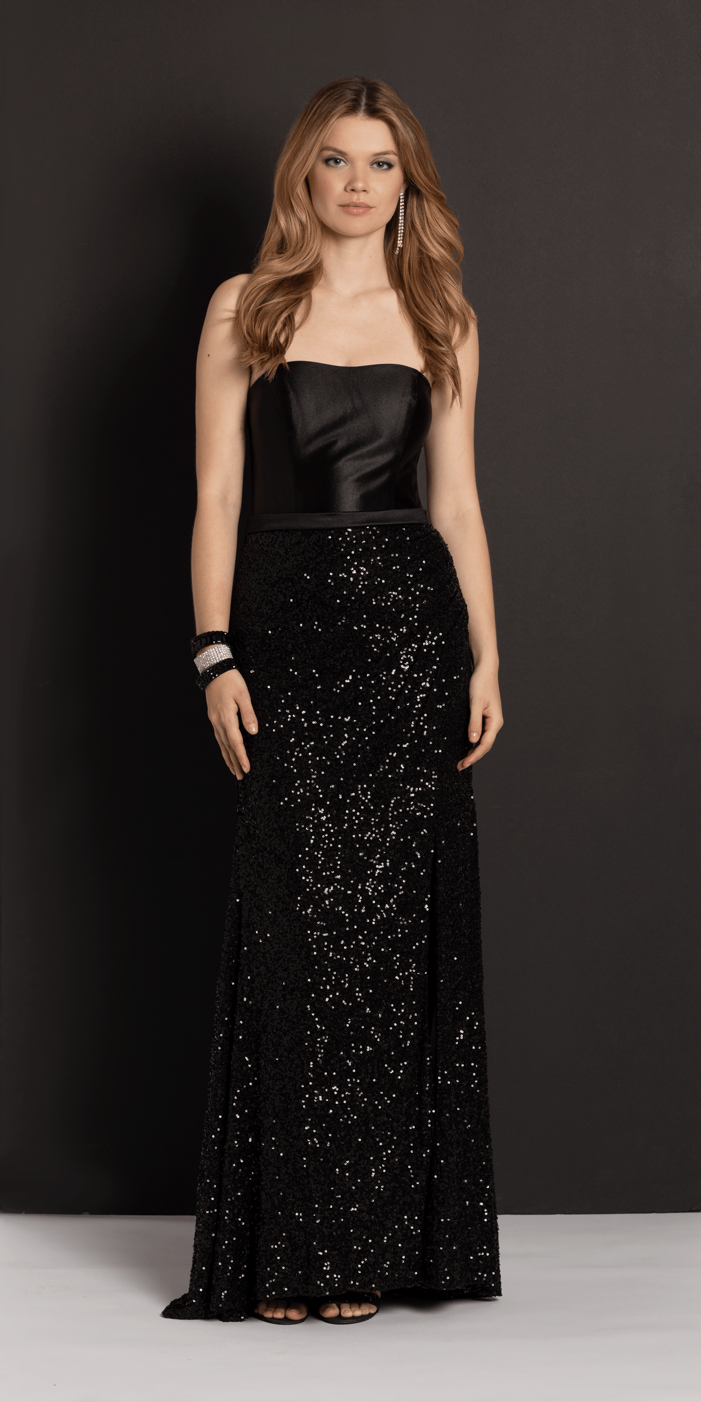 Camille La Vie/ Strapless Stretch Satin Sequin Column Dress/missy/size/ 2 /front alt 2