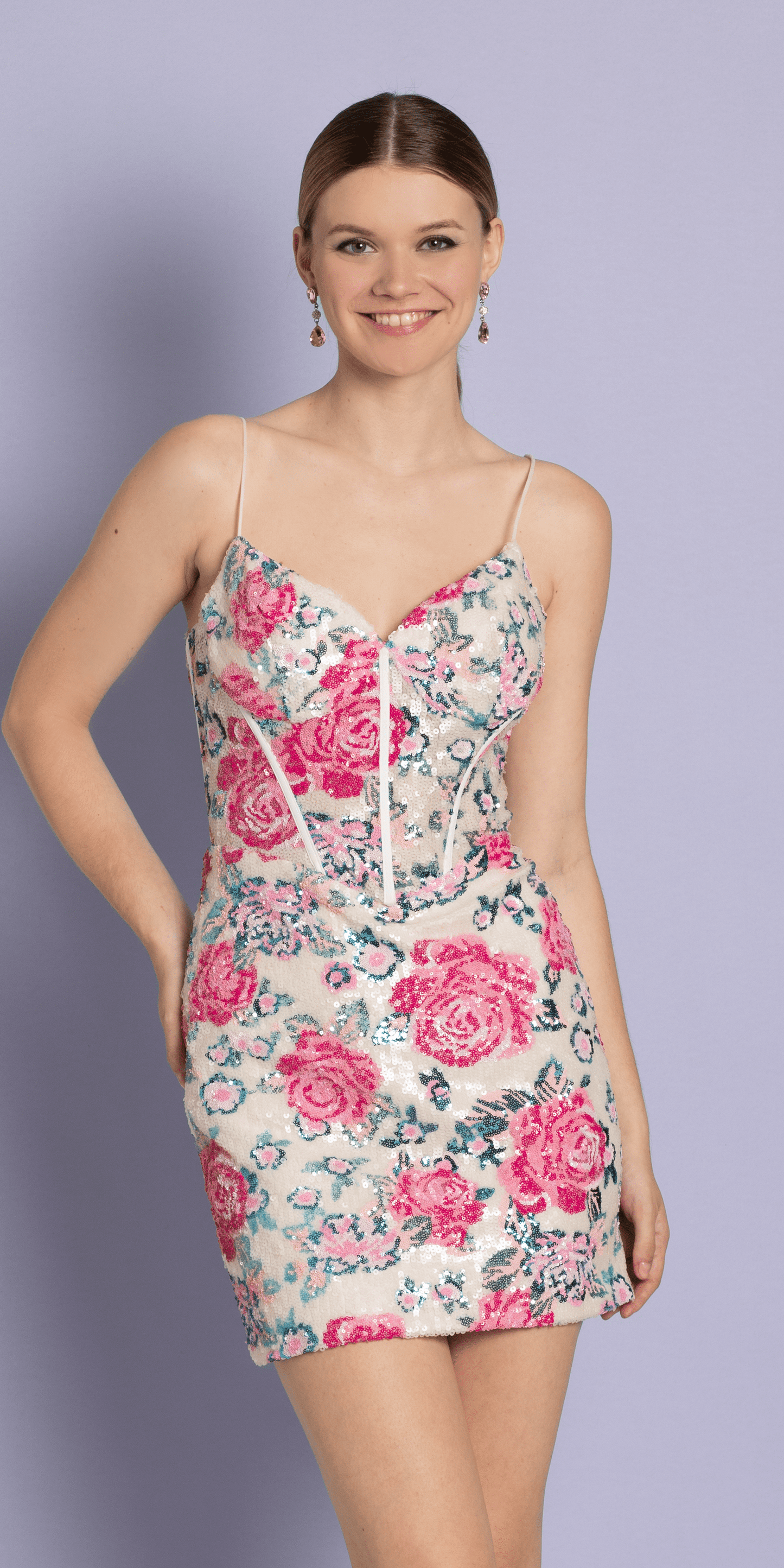 Camille La Vie Sequin Floral Sweetheart Corset Bodycon Dress /missy /size/00 / ivory/front alt