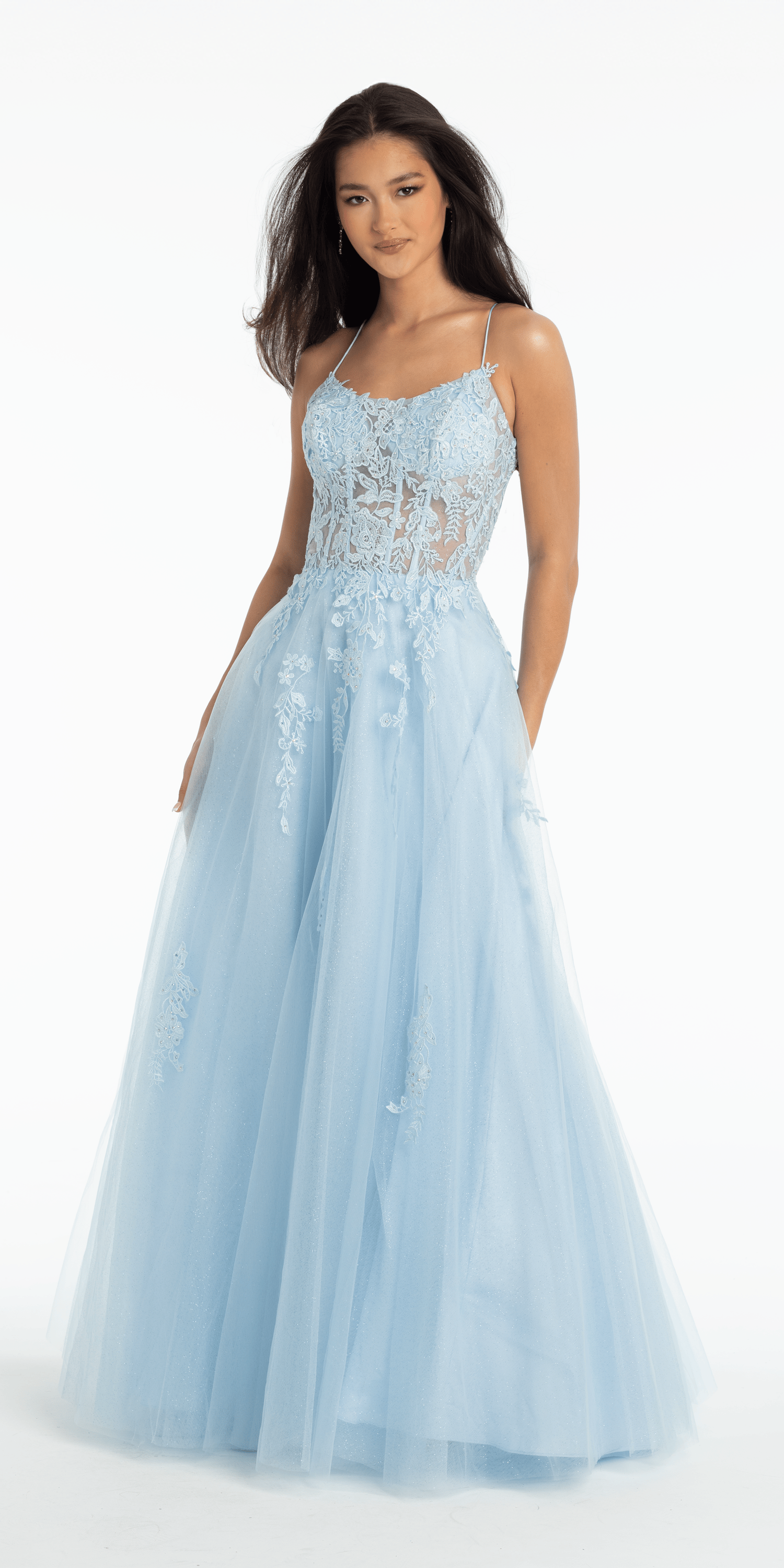 Scoop Neck Embroidered Glitter Tulle Corset Ballgown – Camille La Vie